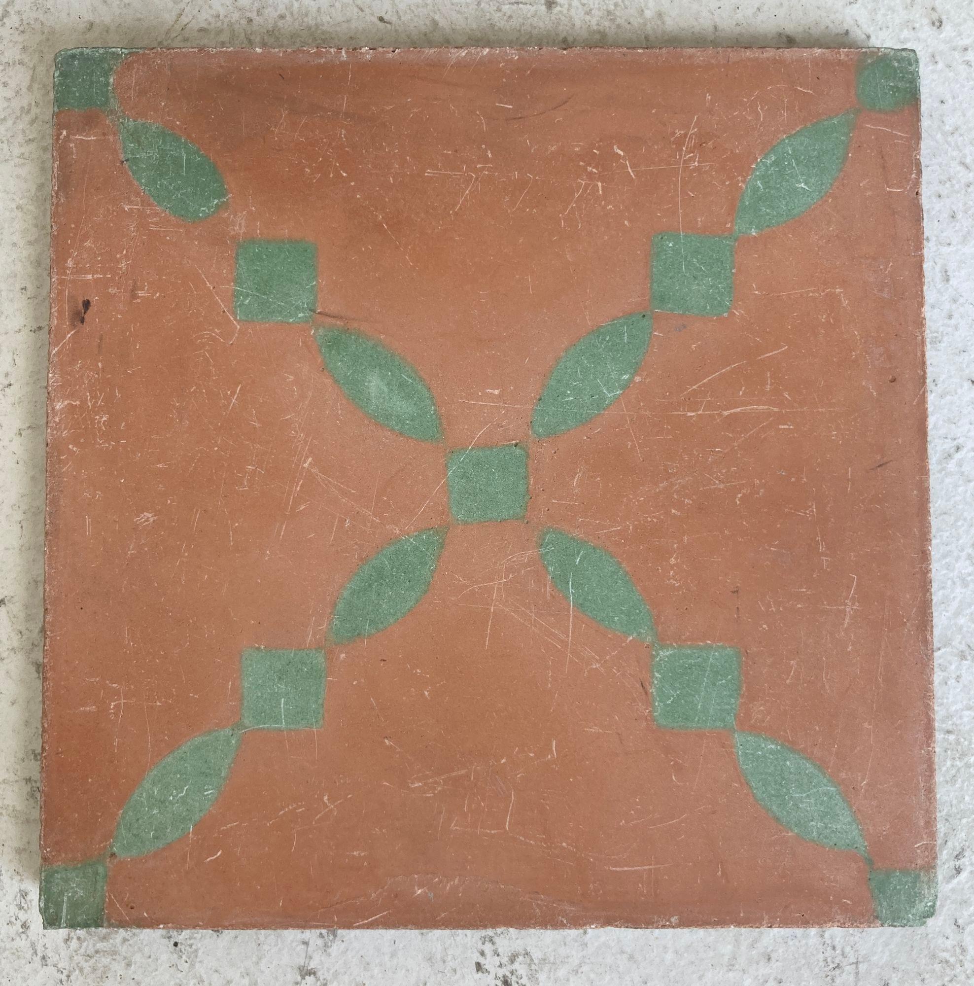 Moroccan Encaustic Cement Tile Sample Orange In Fair Condition In North Hollywood, CA