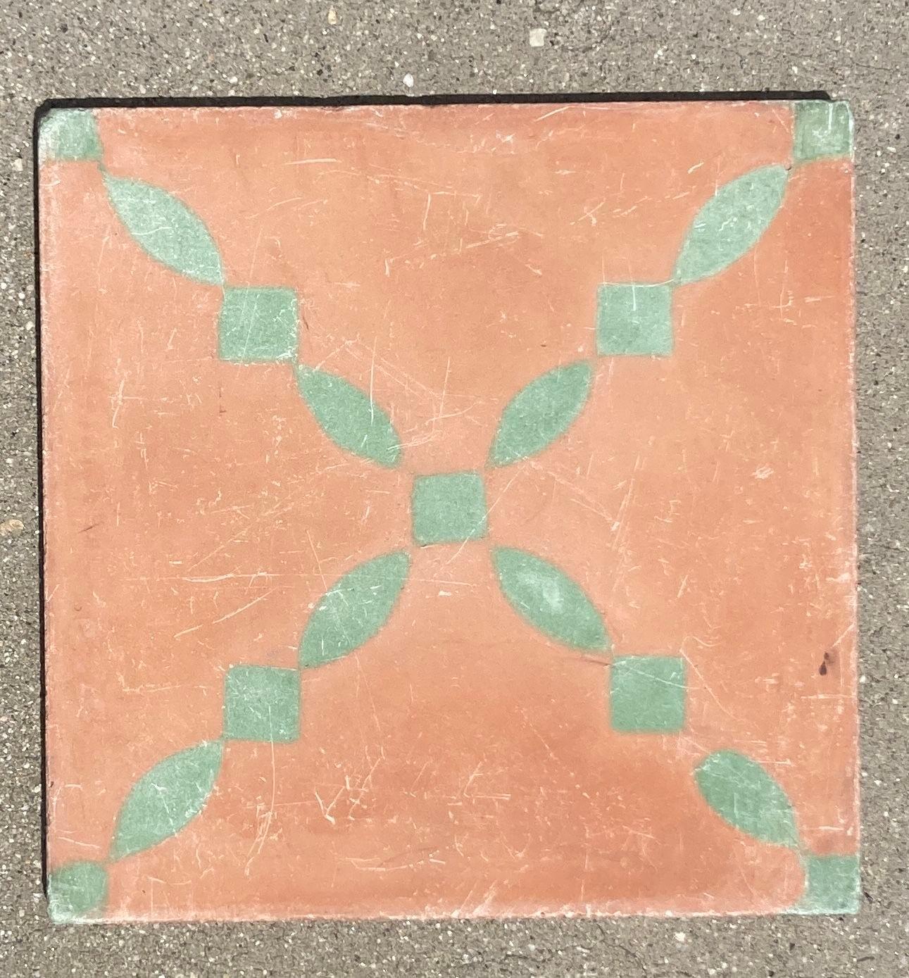 20th Century Moroccan Encaustic Cement Tile Sample Orange For Sale