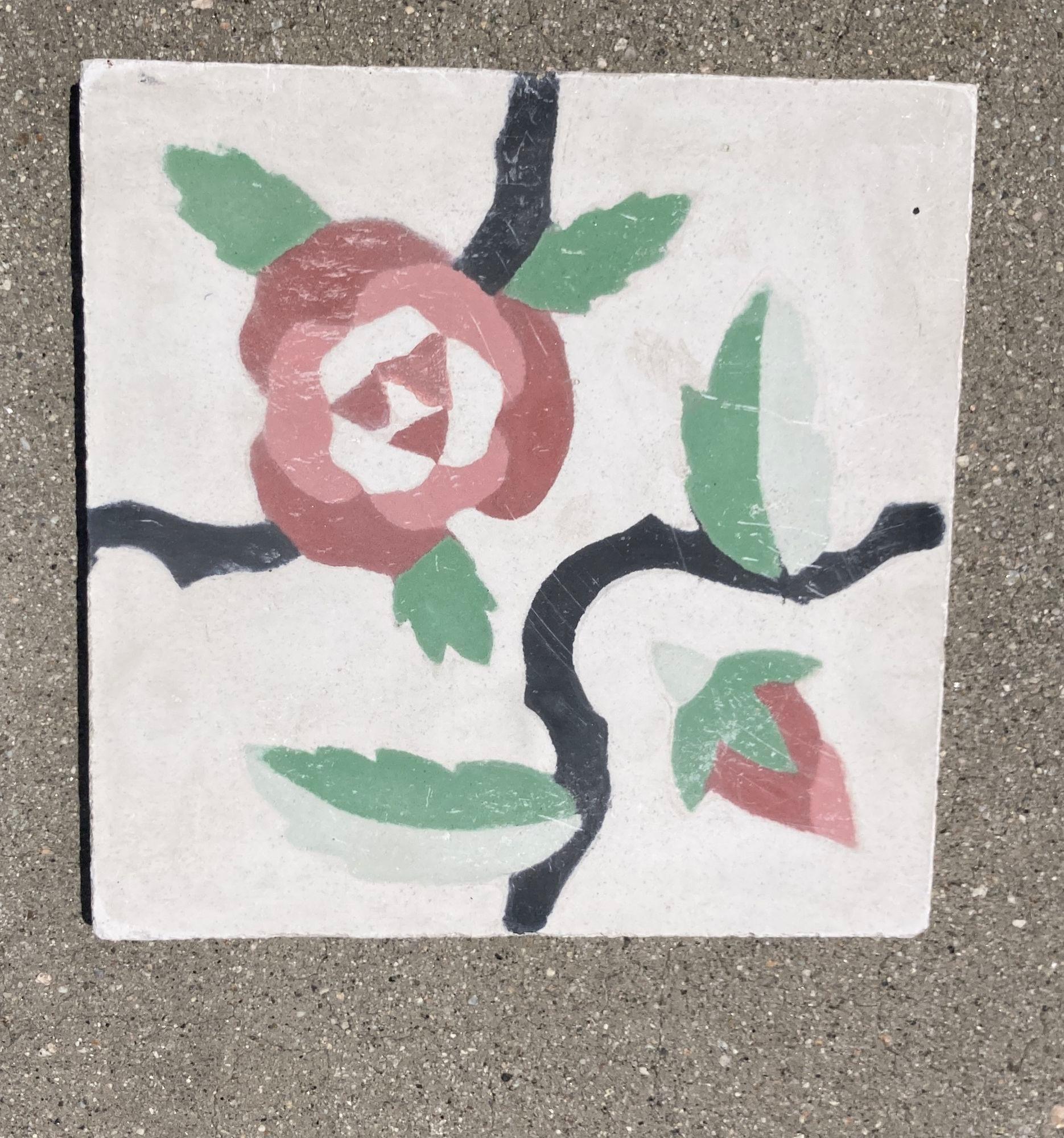 Moroccan Encaustic Cement Tile Sample with Floral Design For Sale at ...