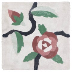 Moroccan Encaustic Cement Tile Sample with Floral Design