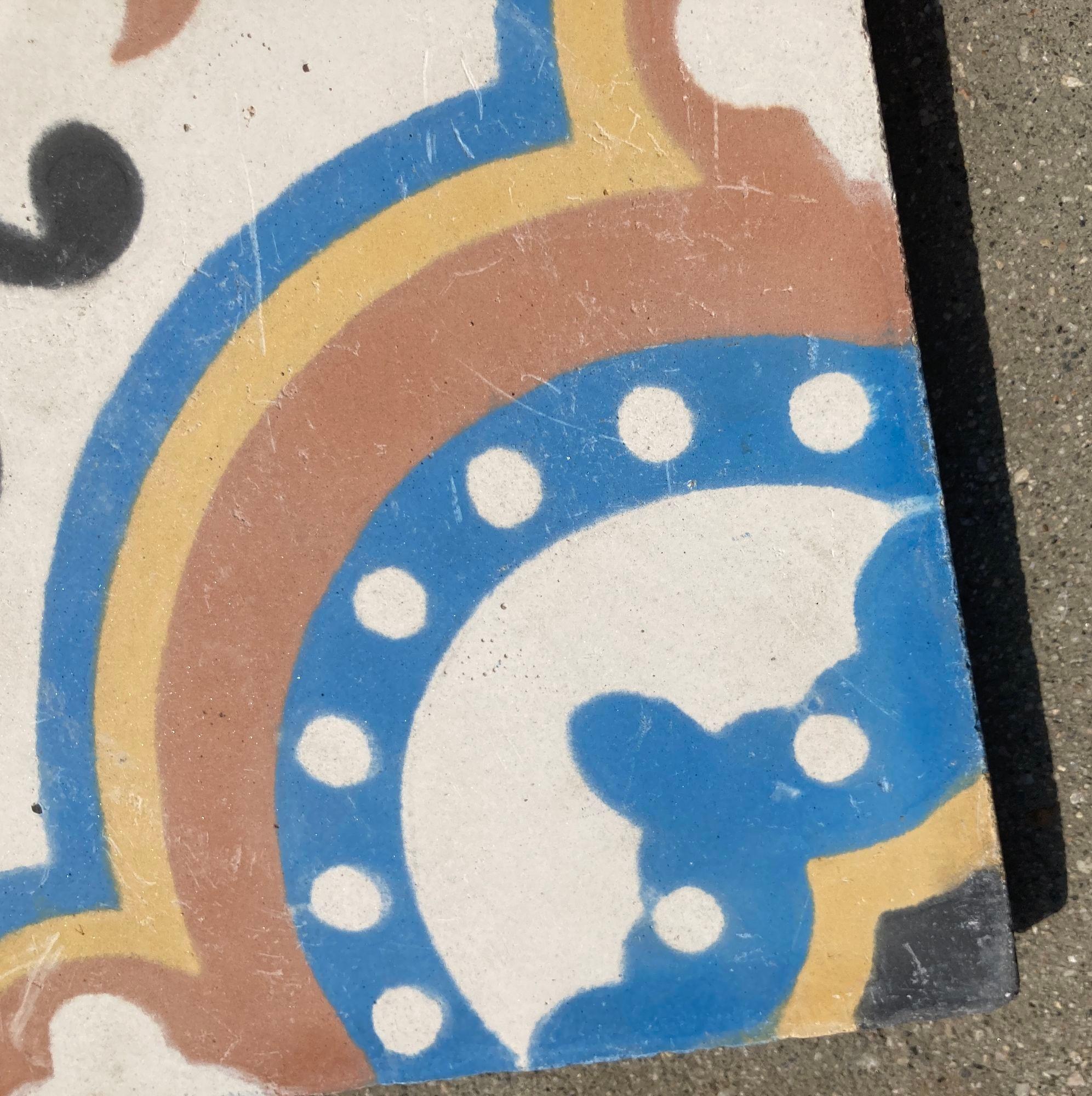 Hand-Crafted Moroccan Encaustic Cement Tile with Moorish Blue Design
