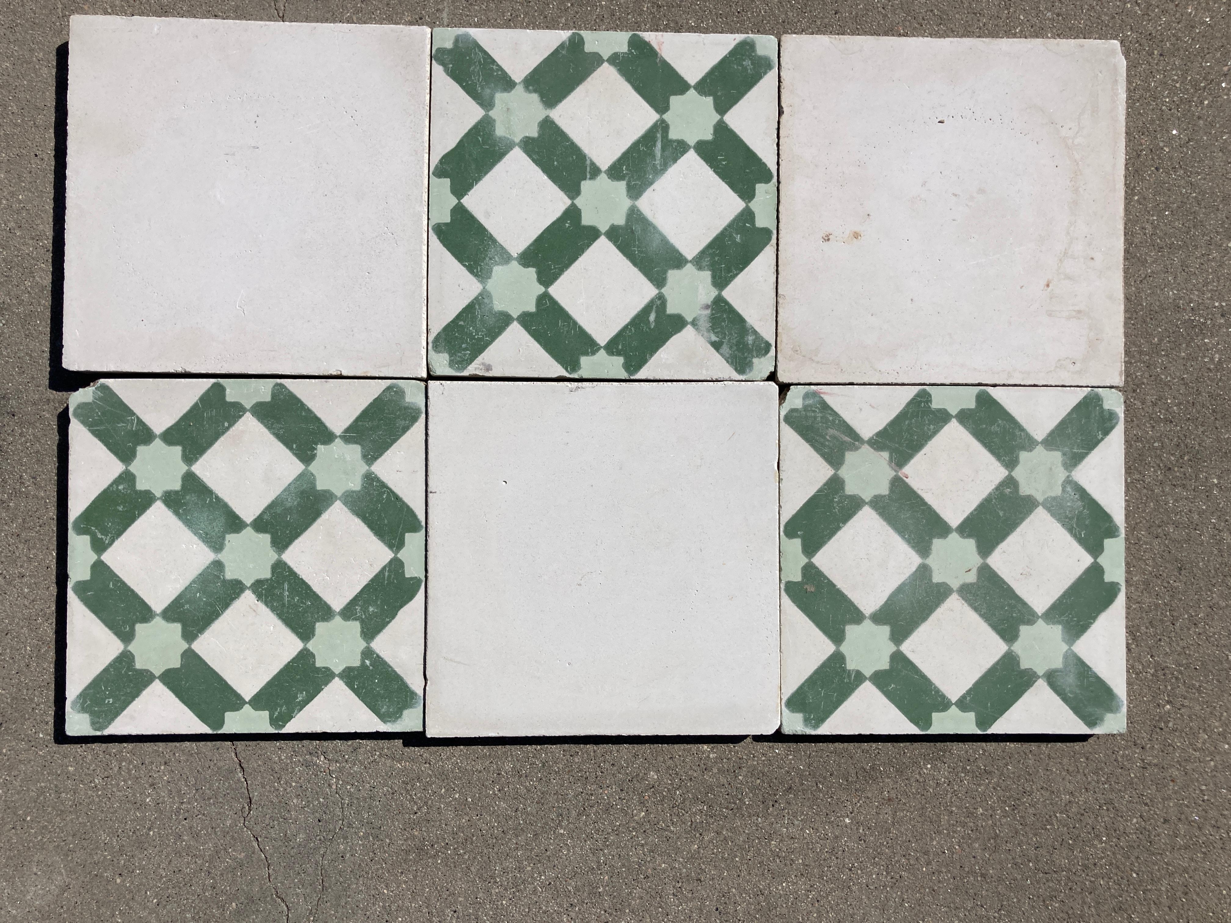 20th Century Moroccan Encaustic Cement Tiles with Moorish Design