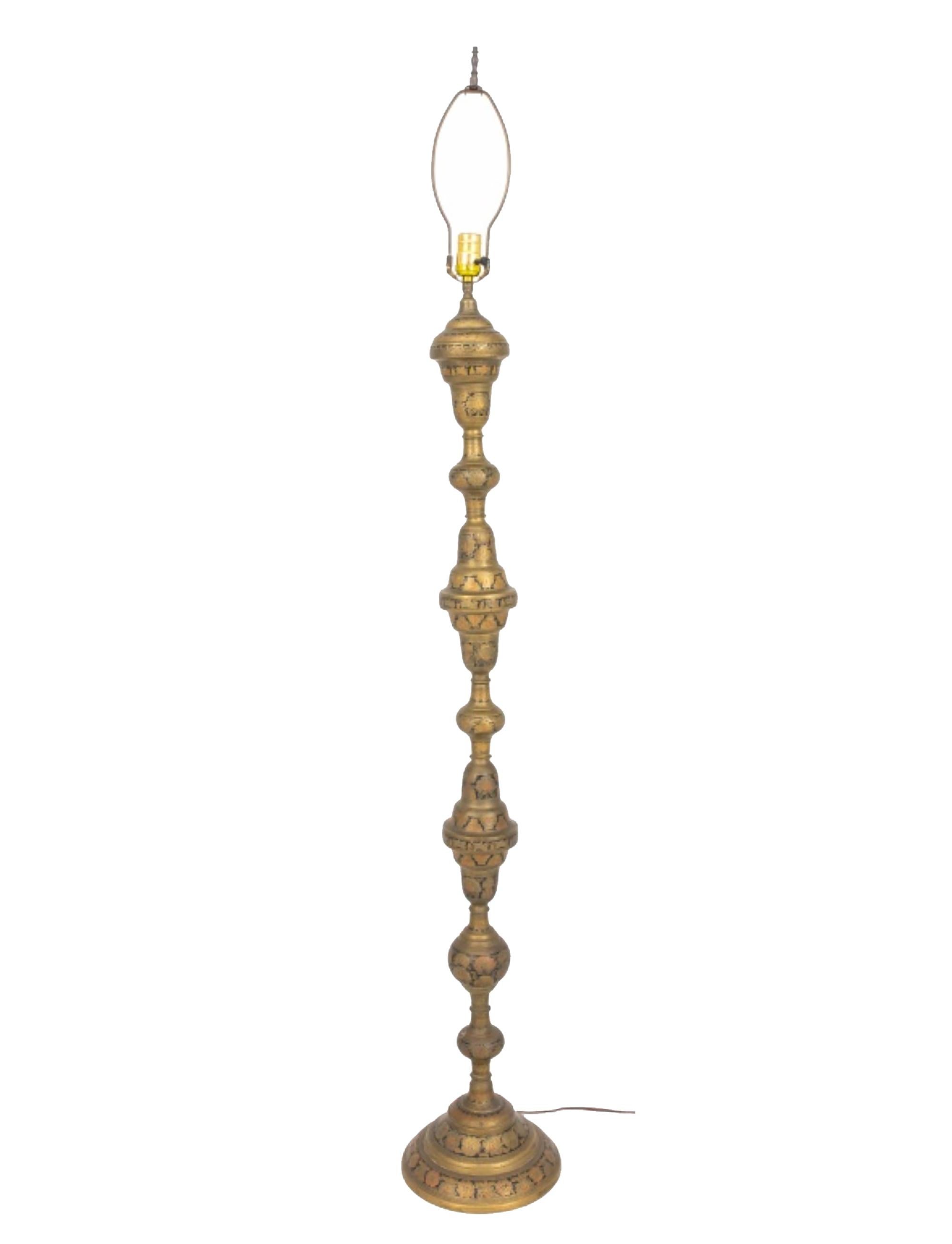 20th Century Moroccan Engraved Brass Floor Lamp For Sale