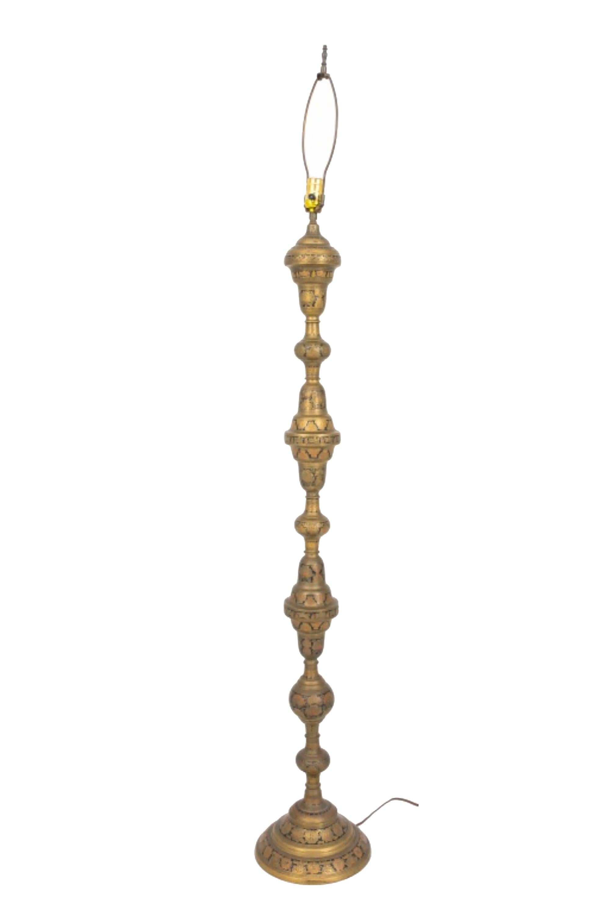 Moroccan Engraved Brass Floor Lamp For Sale 2