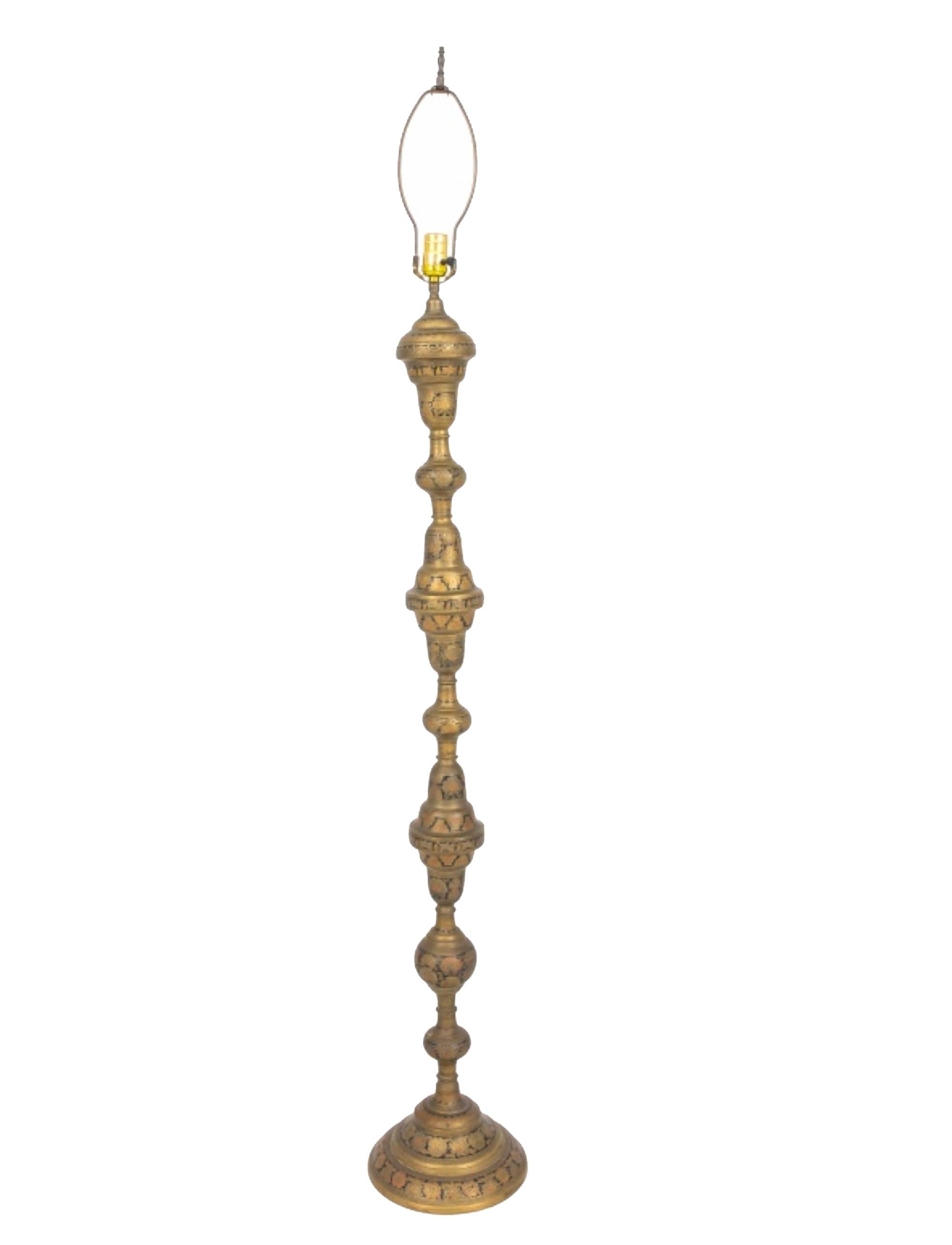 Moroccan Engraved Brass Floor Lamp For Sale 3