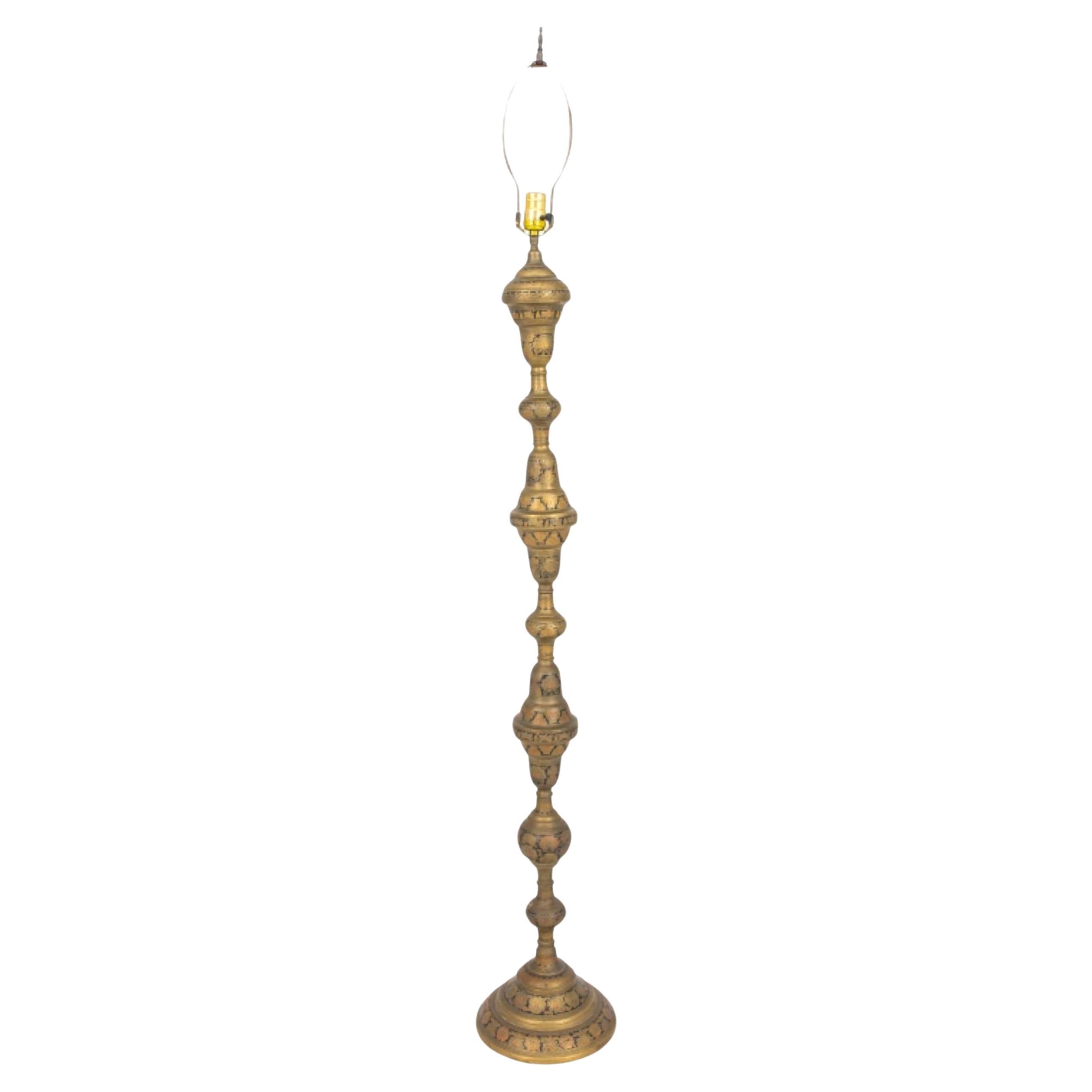 Moroccan Engraved Brass Floor Lamp For Sale