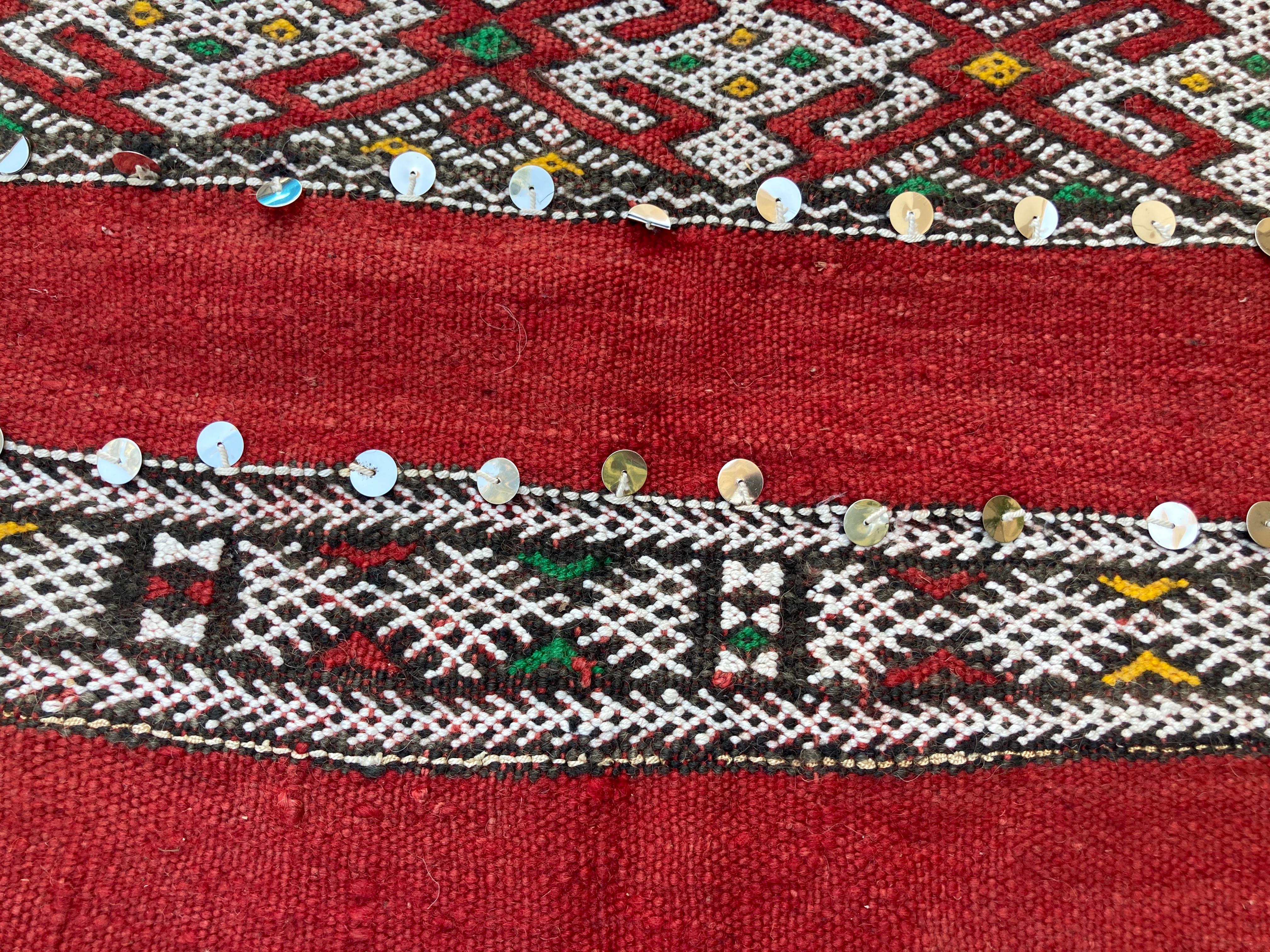 1960s Authentic Moroccan Ethnic Rug with Sequins North Africa, Handira For Sale 1