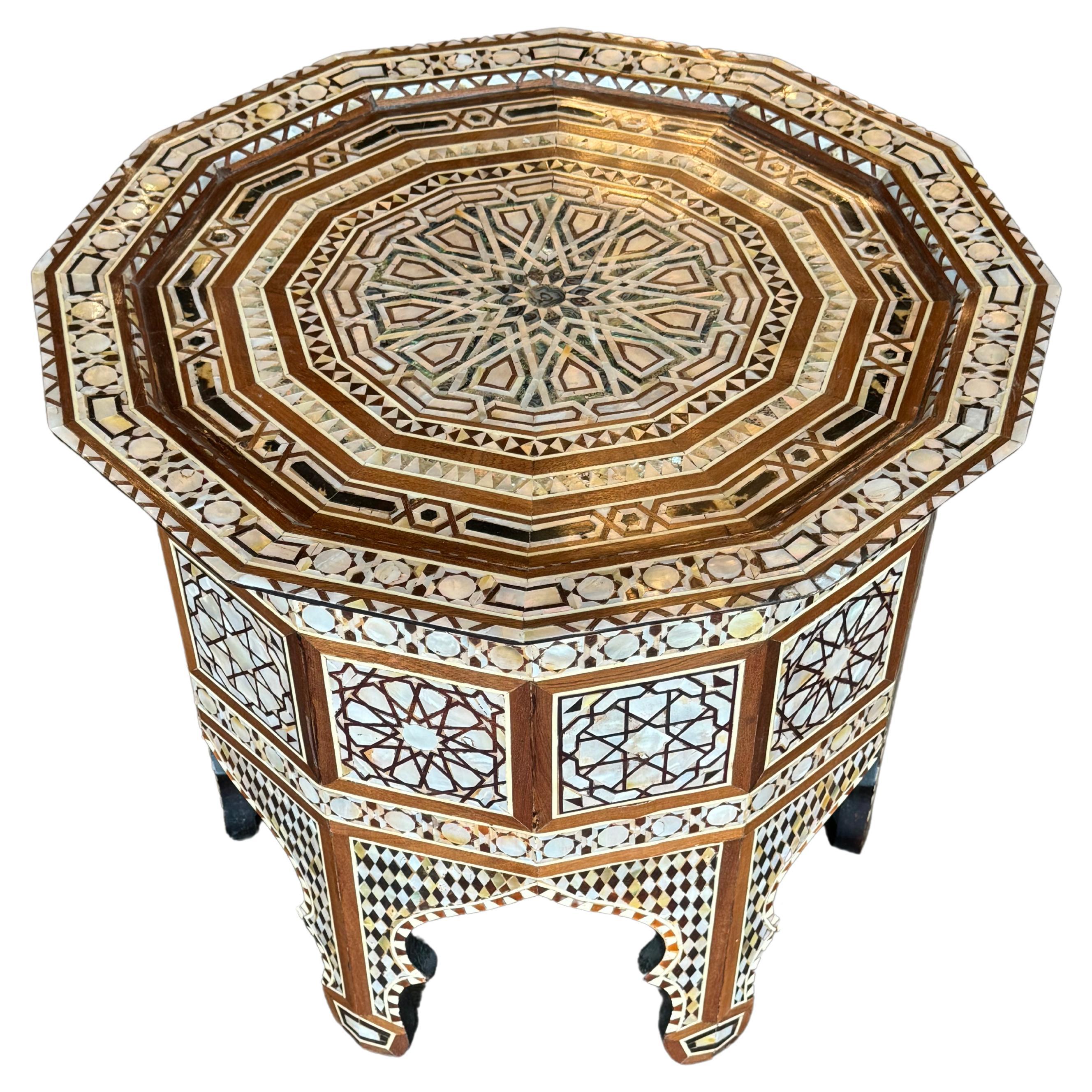 Inlay Moroccan Feaux Ivory and Turquoise Coffee Table For Sale