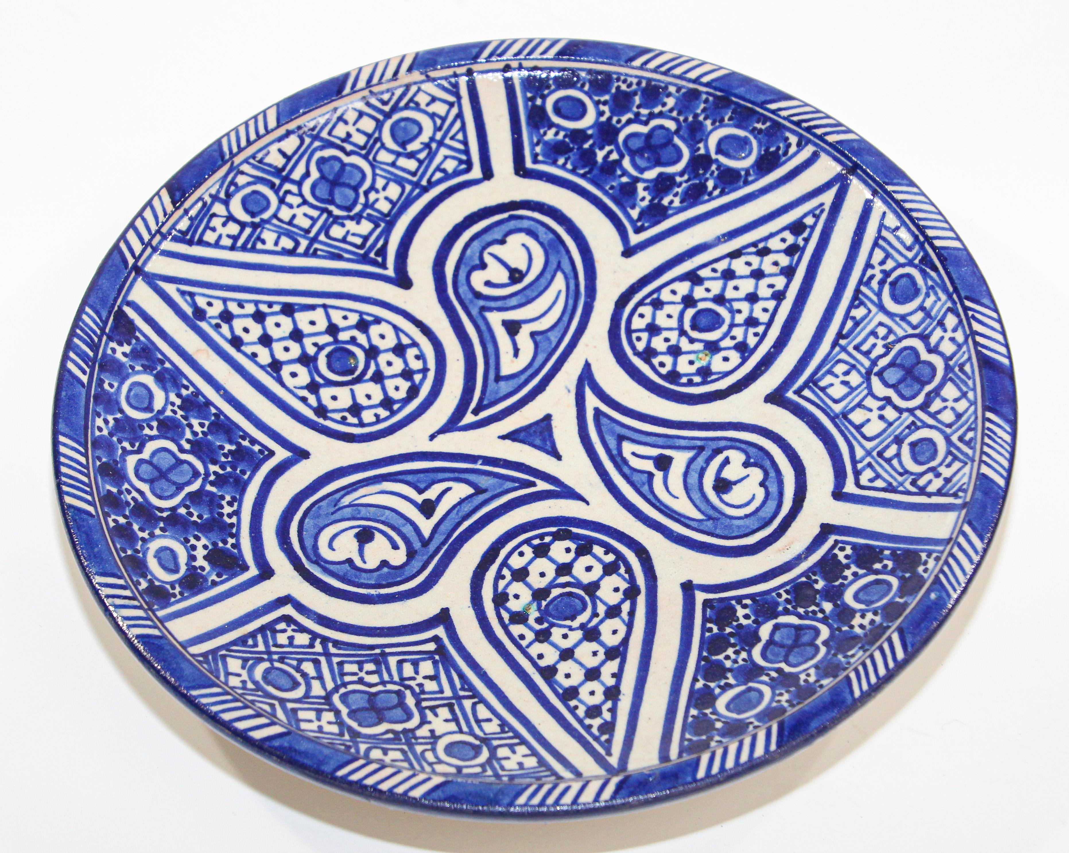 Moroccan Ceramic Plate Blue and White Handcrafted in Fez 3