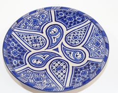 Moroccan Ceramic Plate Blue and White Handcrafted in Fez