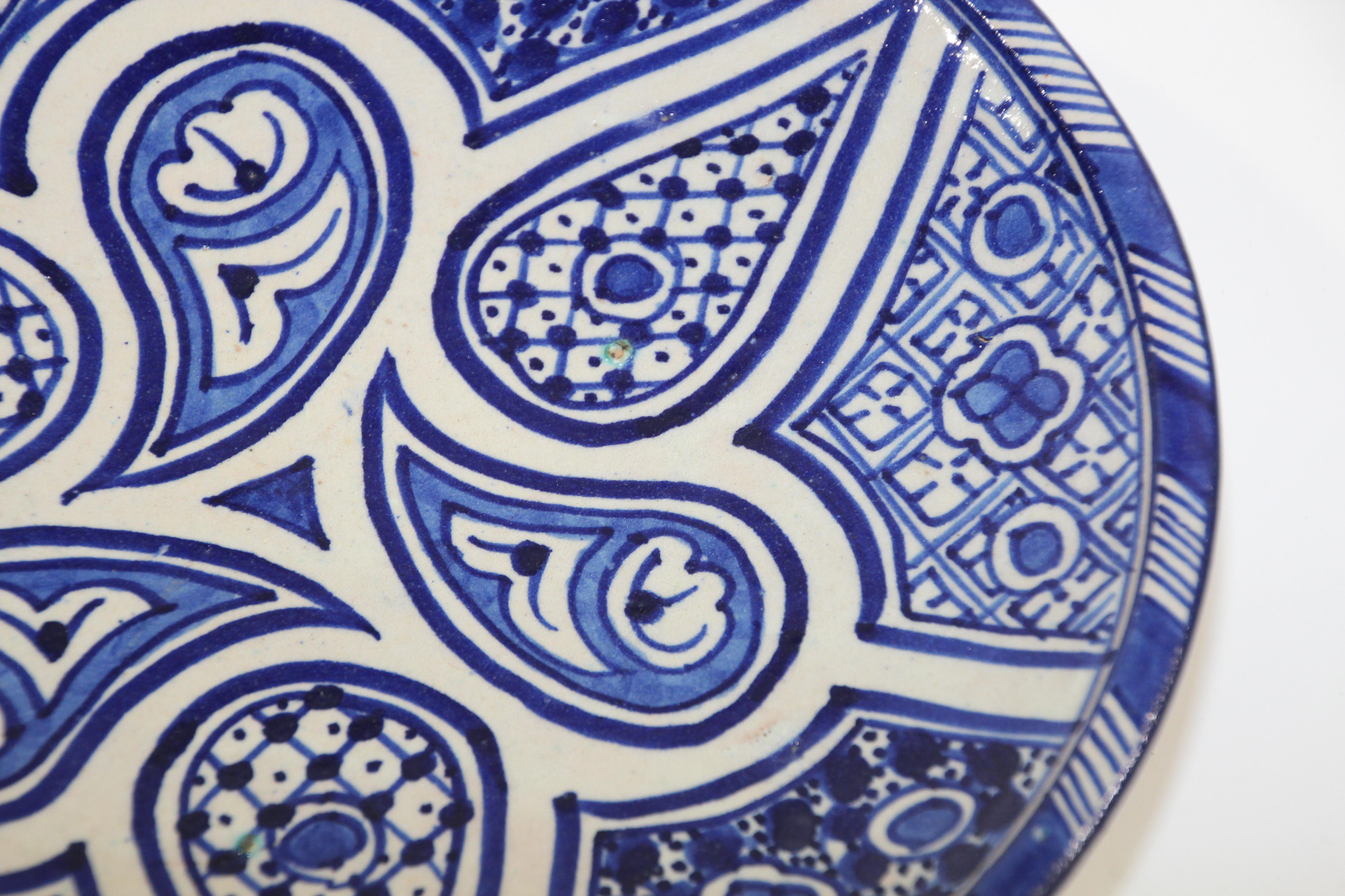 Hand-Crafted Moroccan Ceramic Plate Blue and White Handcrafted in Fez