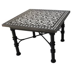 Moroccan Fez Mosaic Table in Black and White Tile Design