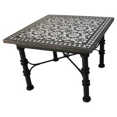 Vintage Moroccan Fez Mosaic Table in Black and White Tile Design