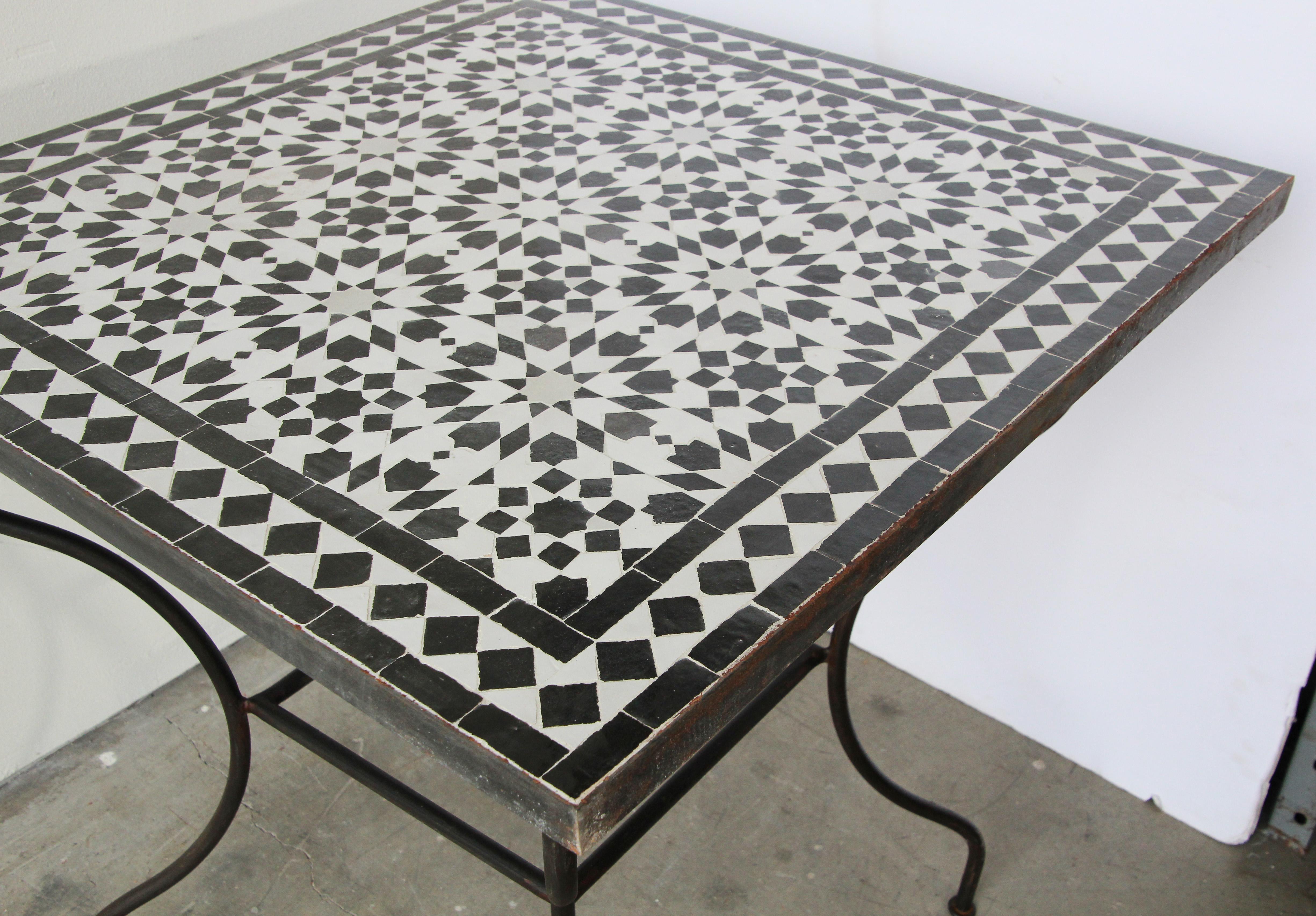 Moroccan Fez Mosaic Table in Black and White Tiles For Sale 5