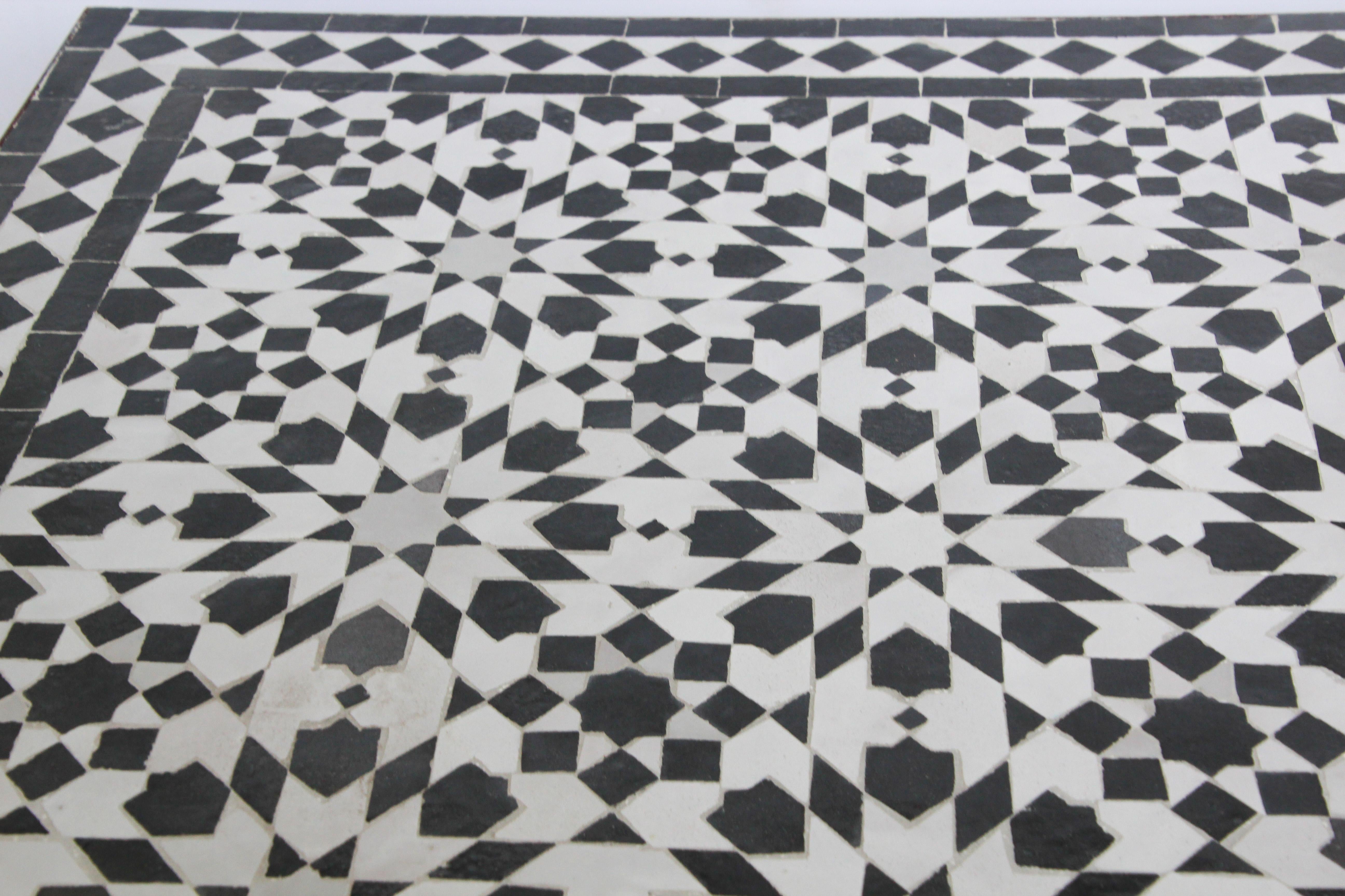 Moroccan Fez Mosaic Table in Black and White Tiles For Sale 9