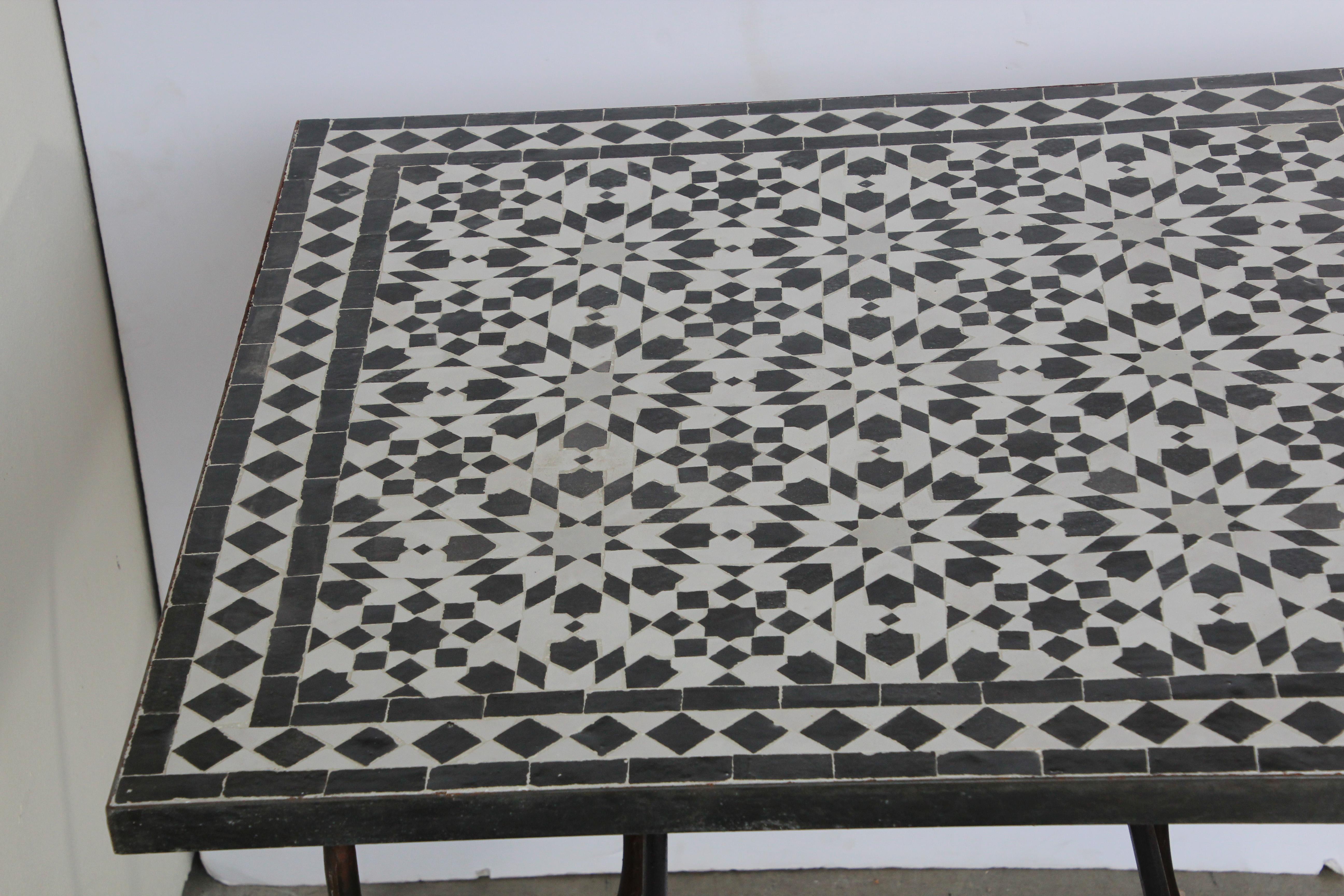Moorish Moroccan Fez Mosaic Table in Black and White Tiles For Sale