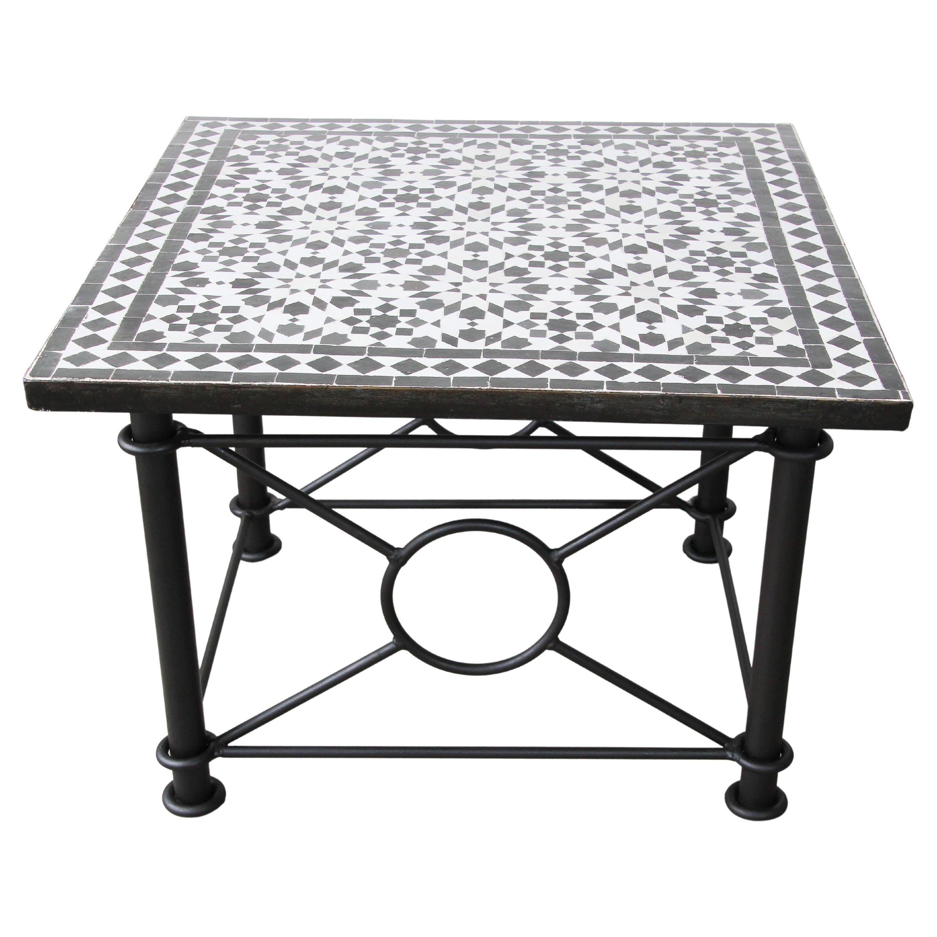 Moroccan Fez Mosaic Tile Coffee Table in Black and White