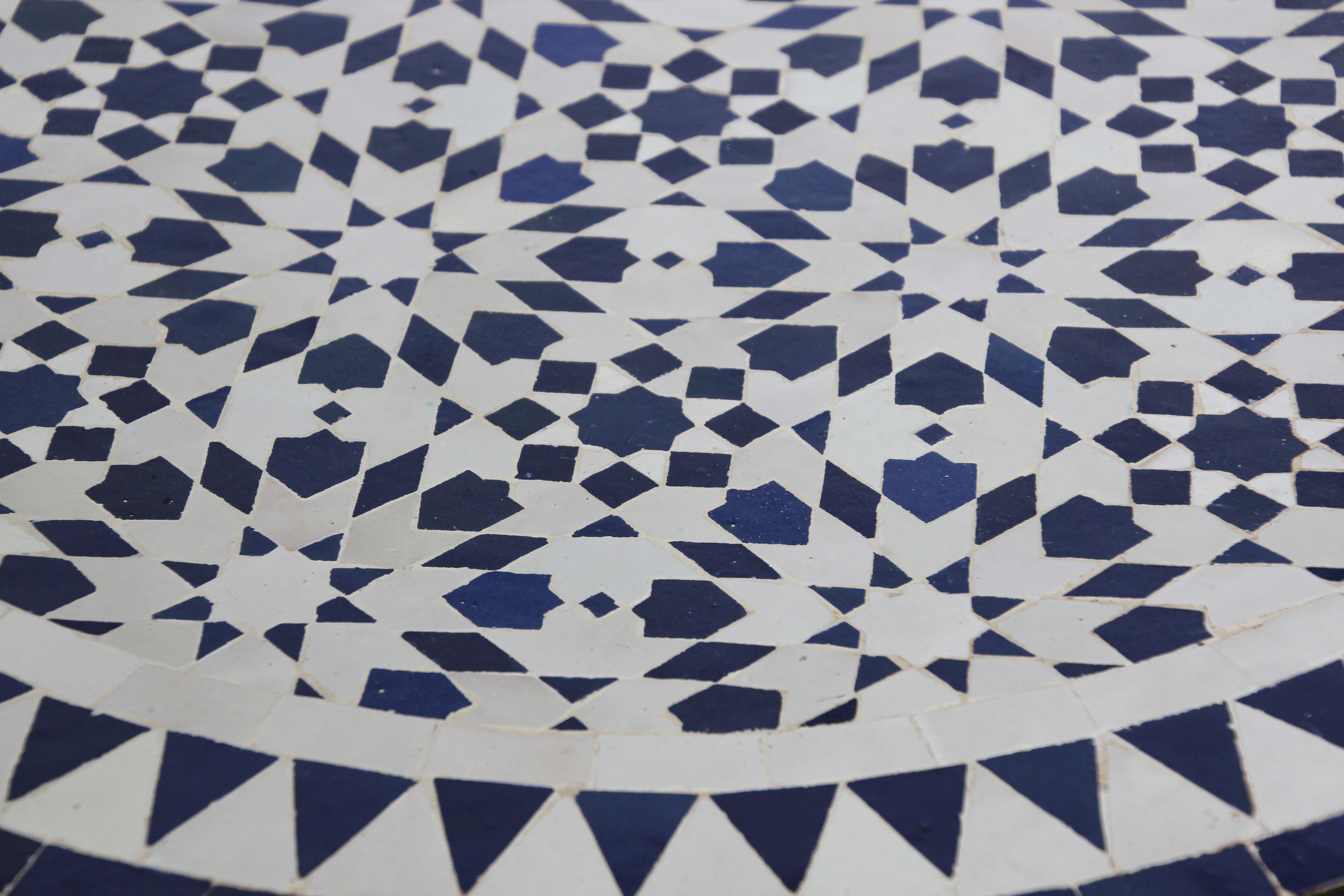 Moroccan Fez Mosaic Blue and White Tiles Bistro Table 9