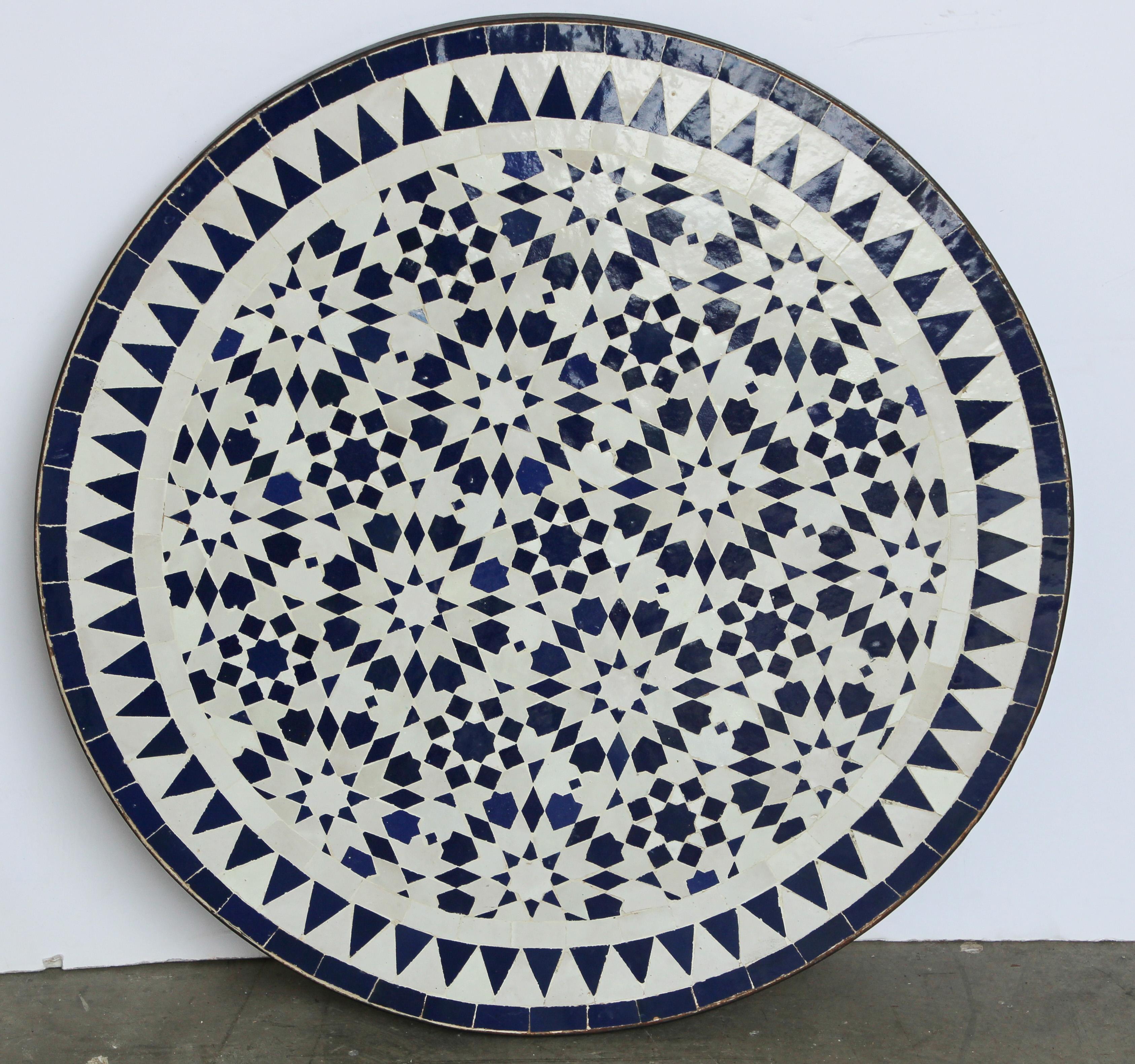 Moroccan Fez Mosaic Blue and White Tiles Bistro Table 12