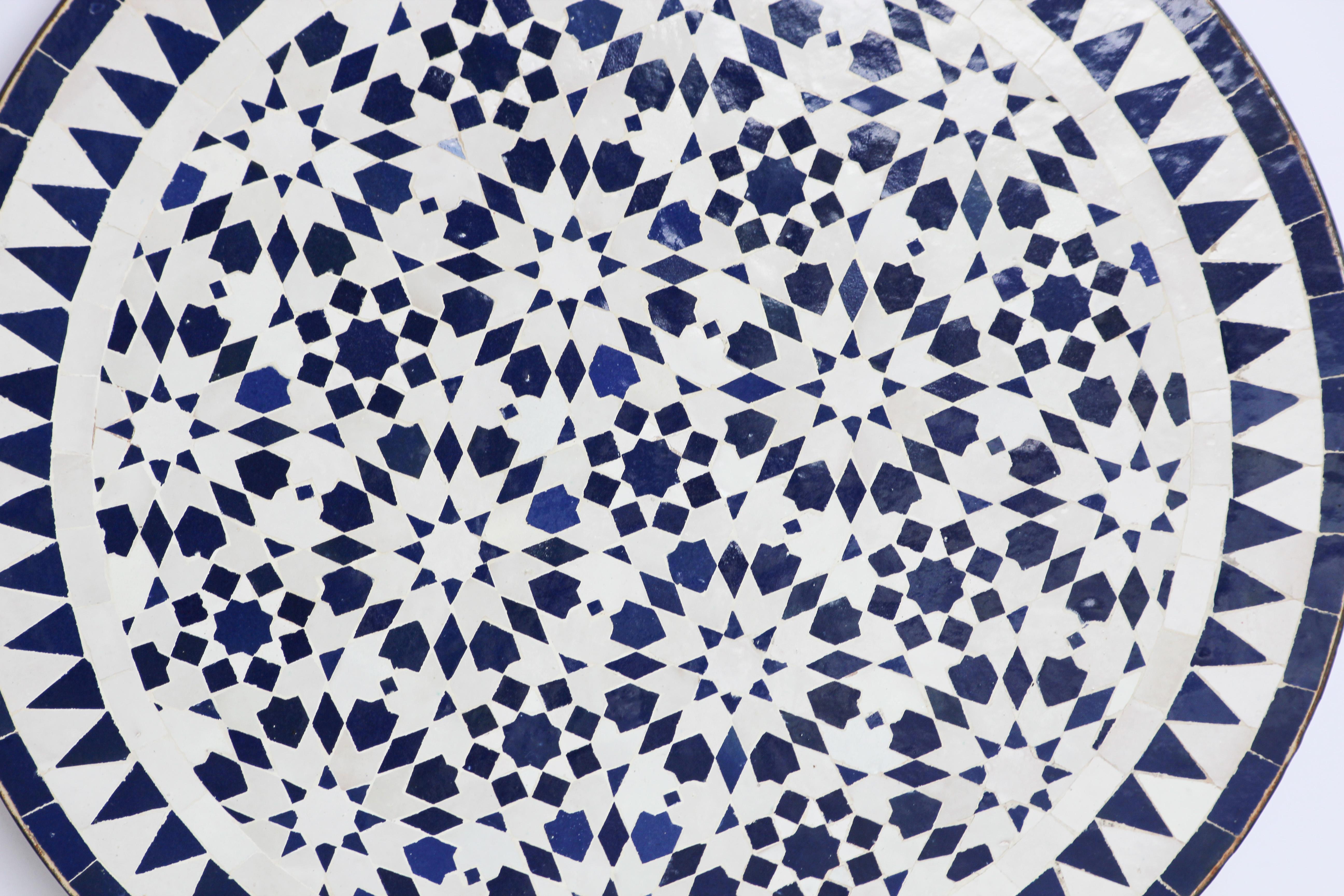 Moroccan Fez Mosaic Blue and White Tiles Bistro Table 14