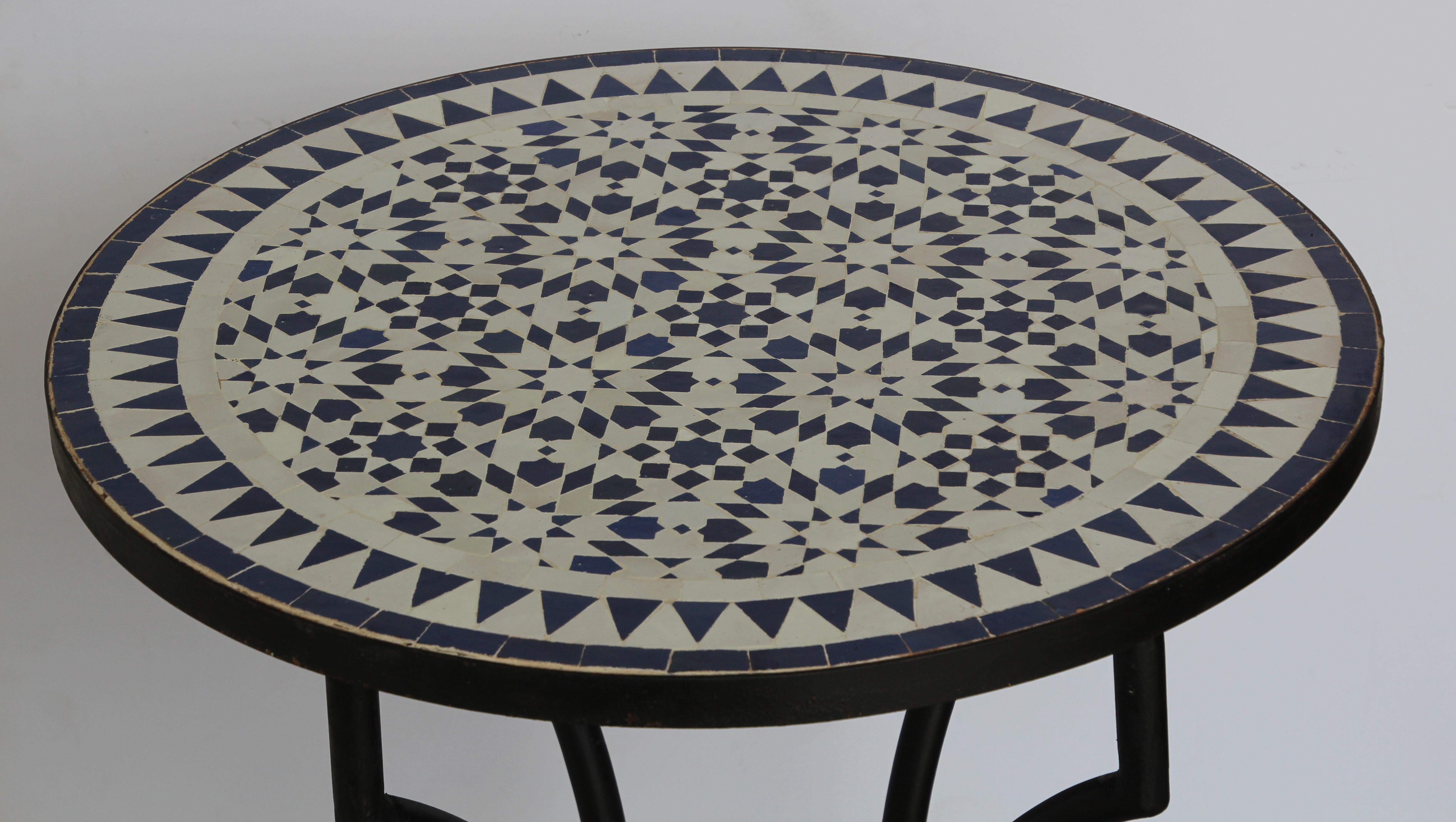 Moorish Moroccan Fez Mosaic Blue and White Tiles Bistro Table
