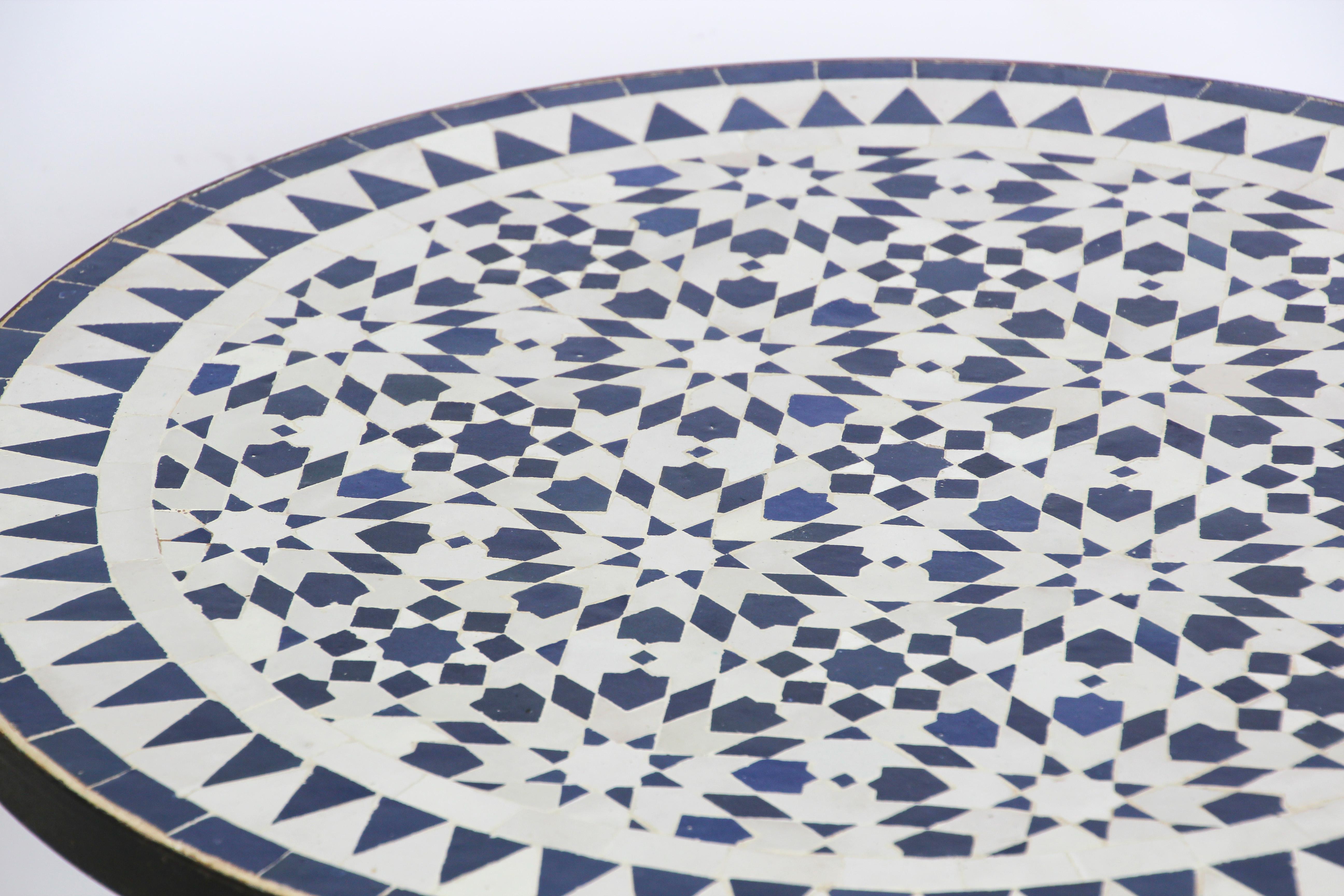 Moroccan Fez Mosaic Blue and White Tiles Bistro Table 1