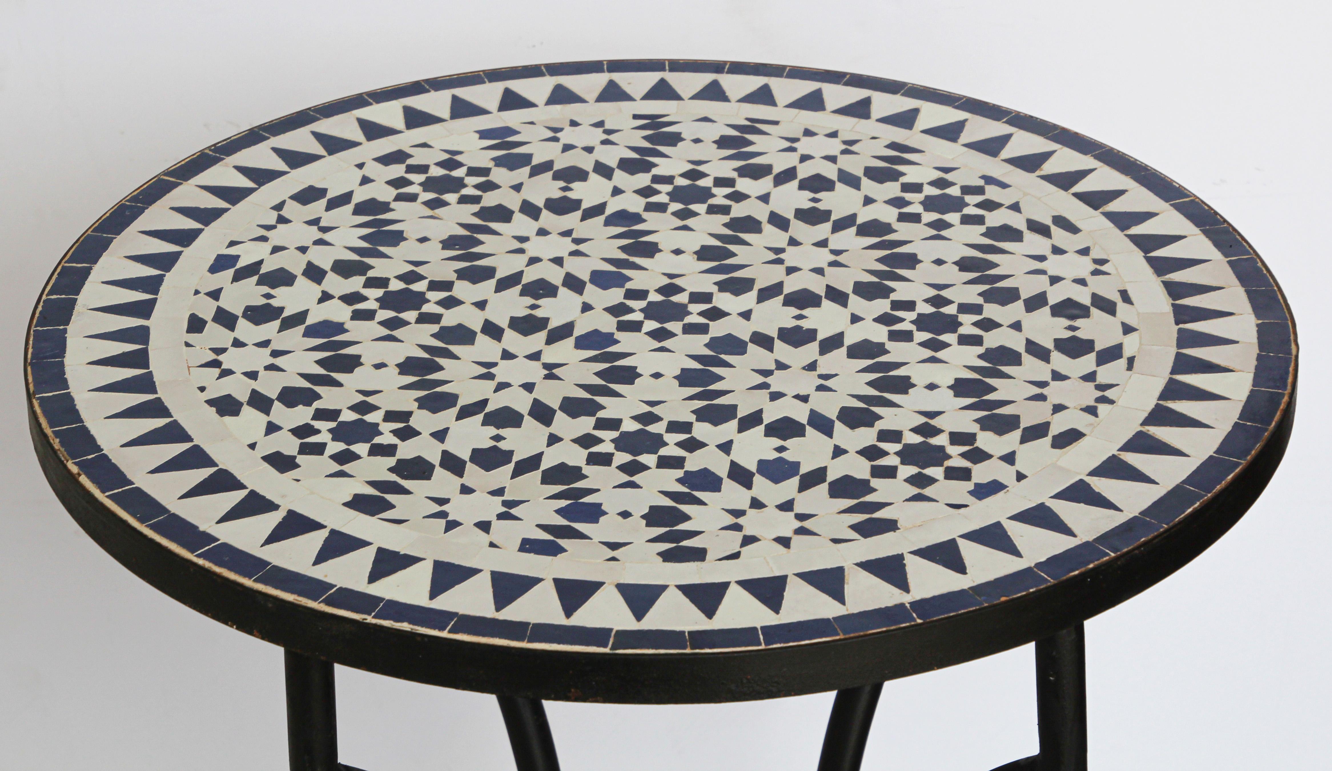 Moroccan Fez Mosaic Blue and White Tiles Bistro Table 2