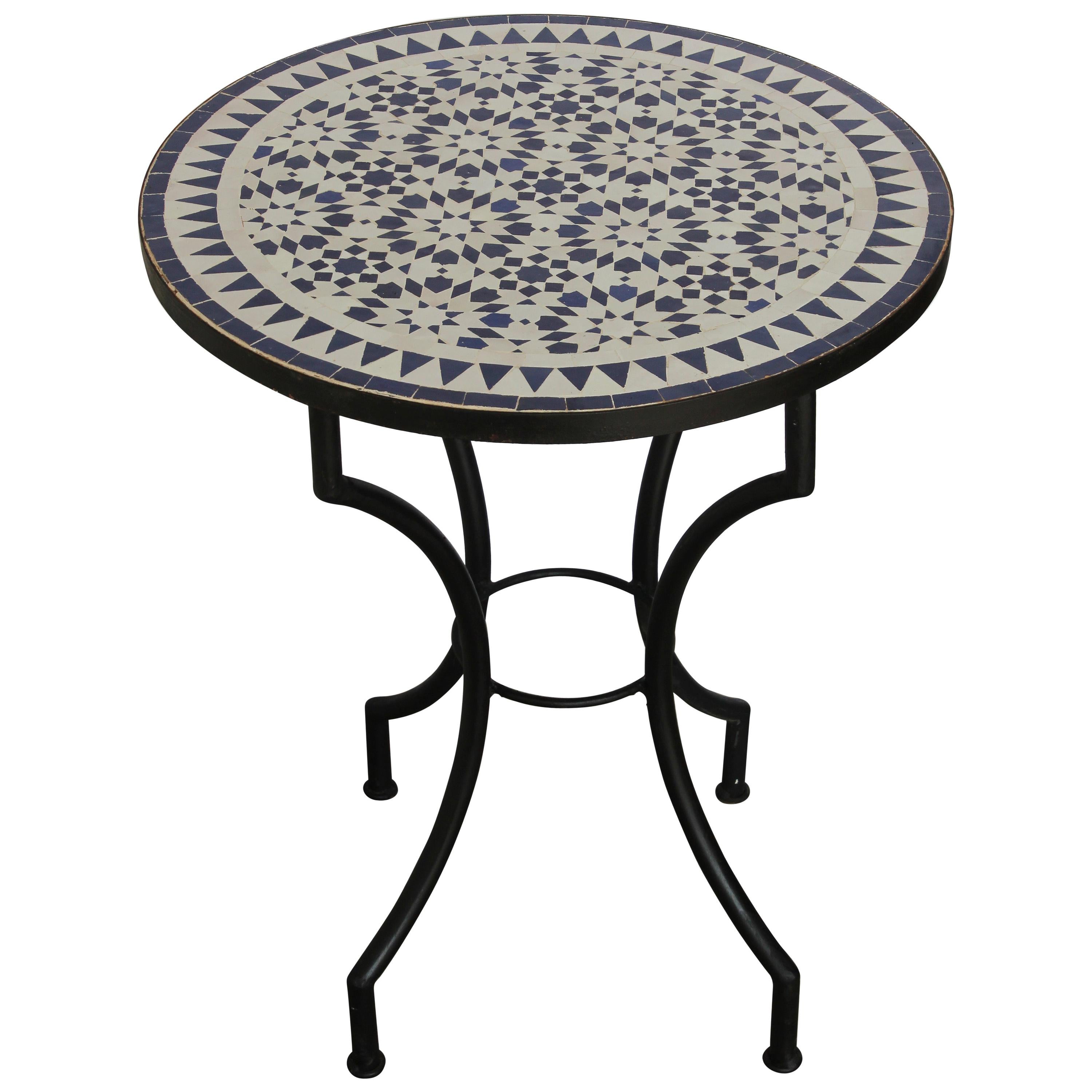 Moroccan Fez Mosaic Blue and White Tiles Bistro Table