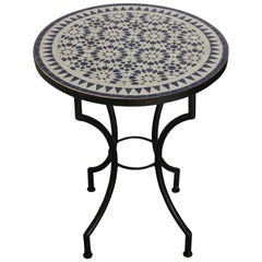 Vintage Moroccan Fez Mosaic Blue and White Tiles Bistro Table