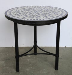 Moroccan Fez Mosaic Blue and White Tiles Side Table