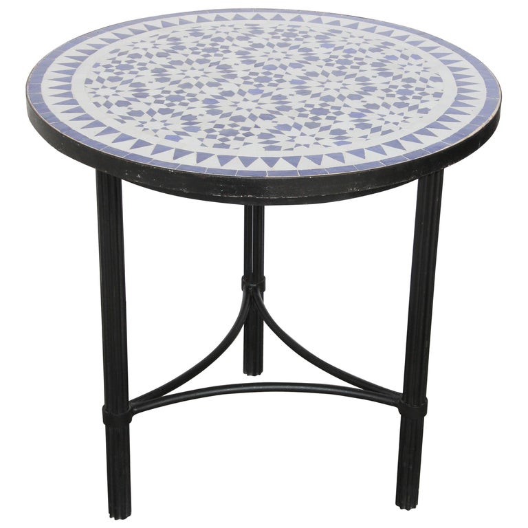 Moroccan Fez Mosaic Blue And White Tiles Side Table At 1stdibs Moroccan Fez Mosaic Blue And White, Mosaic Side Table Outdoor