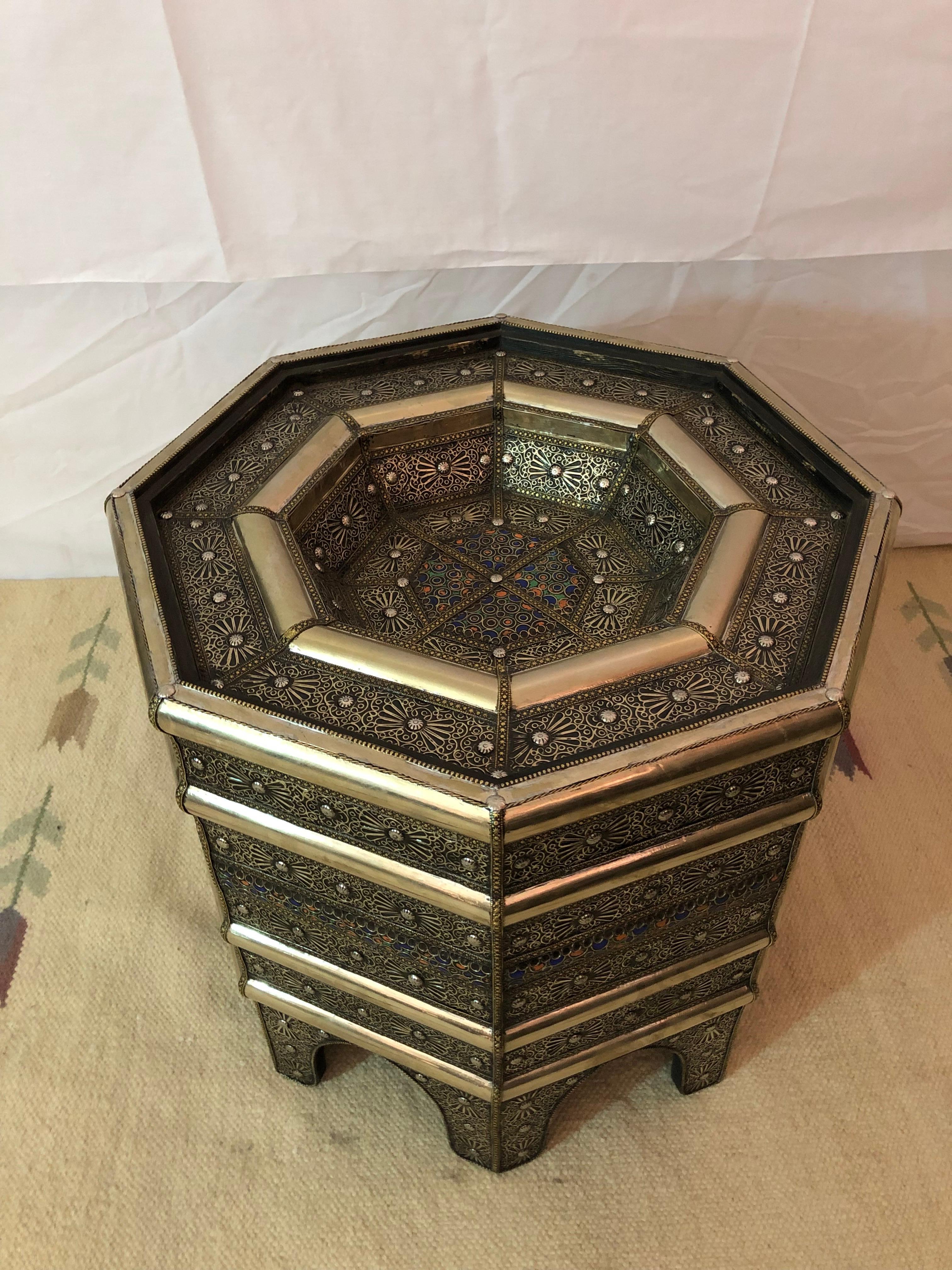 Hollywood Regency Style Filigree Design Octagonal Silver Center or Side Table  For Sale 11