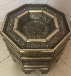 Hollywood Regency Style Filigree Design Octagonal Silver Center or Side Table