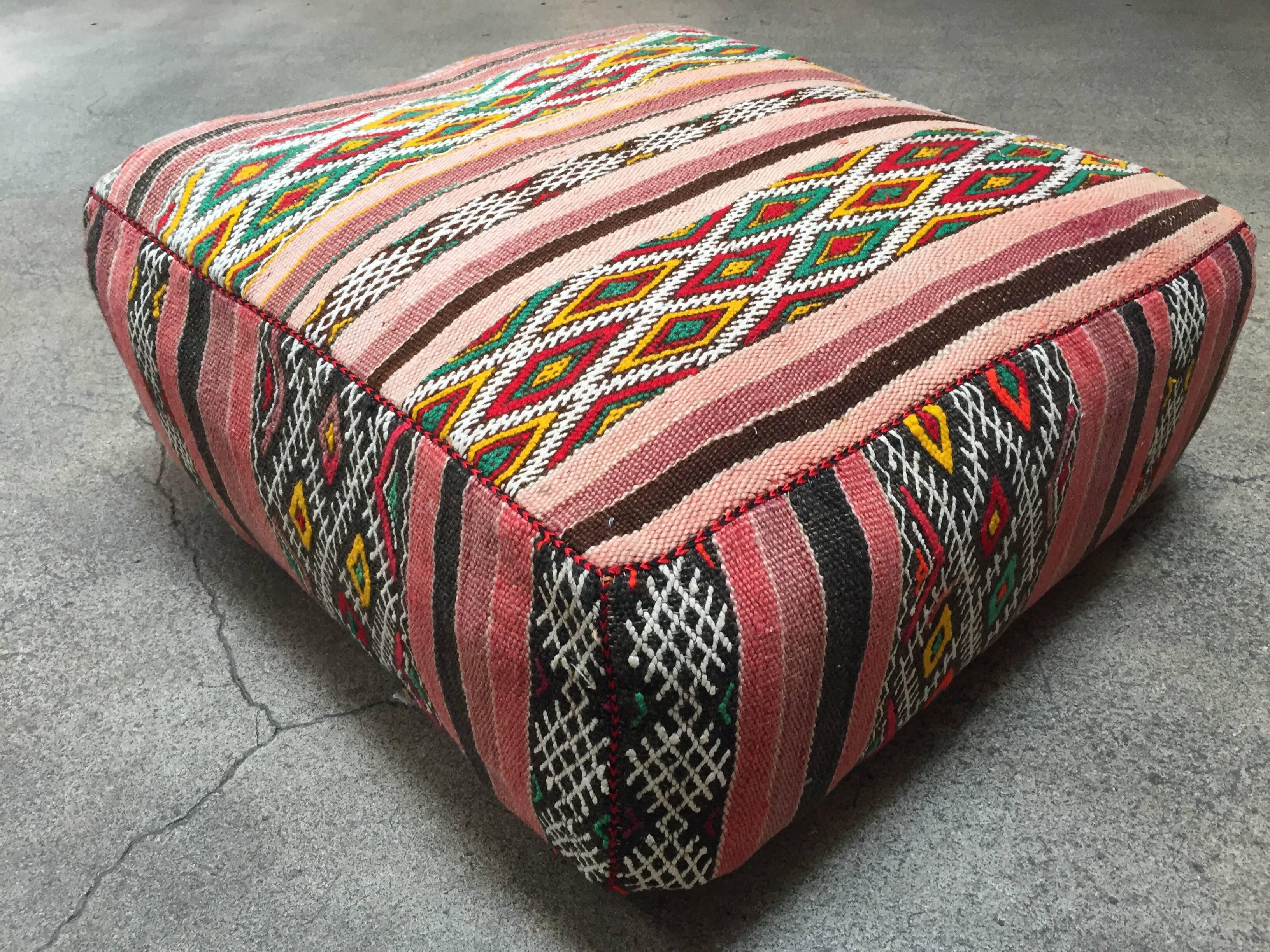 Moroccan Floor Pillow Seat Cushion Made from a Vintage Tribal Berber Rug 1