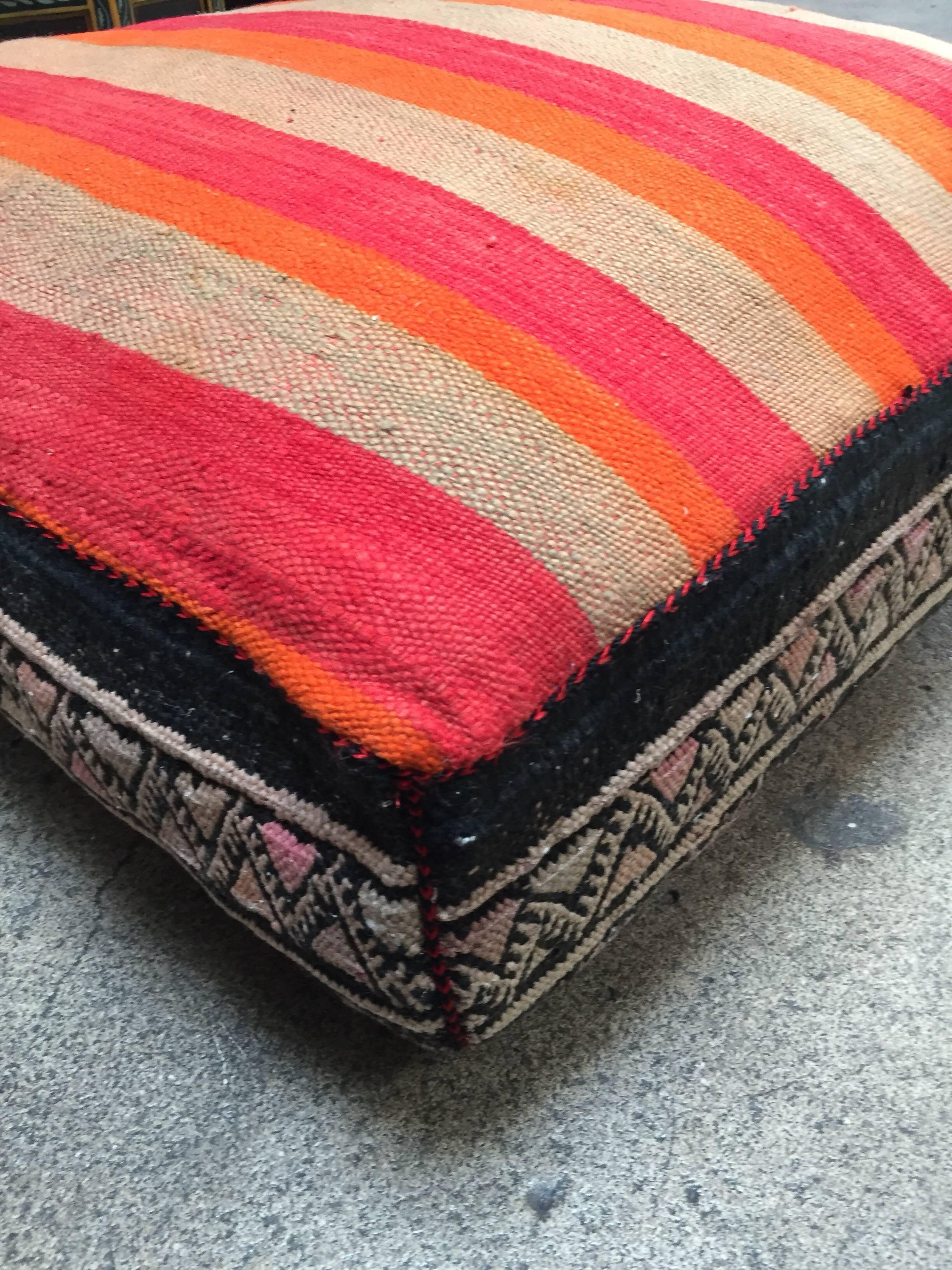 Moroccan Floor Pillow Seat Cushion Made from a Vintage Tribal Berber Rug 5