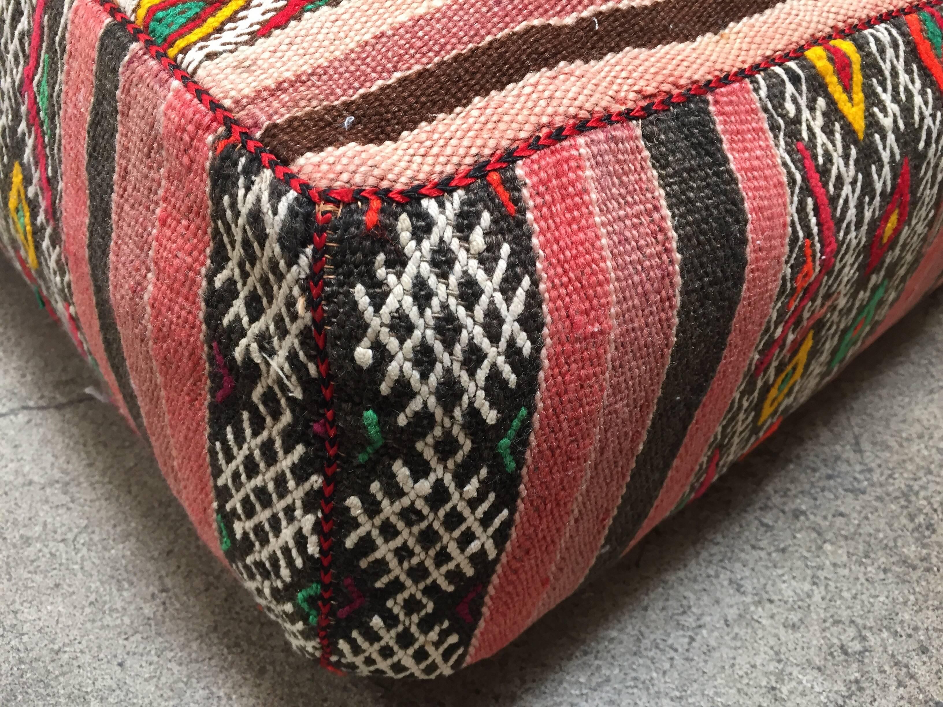 Moroccan Floor Pillow Seat Cushion Made from a Vintage Tribal Berber Rug 2