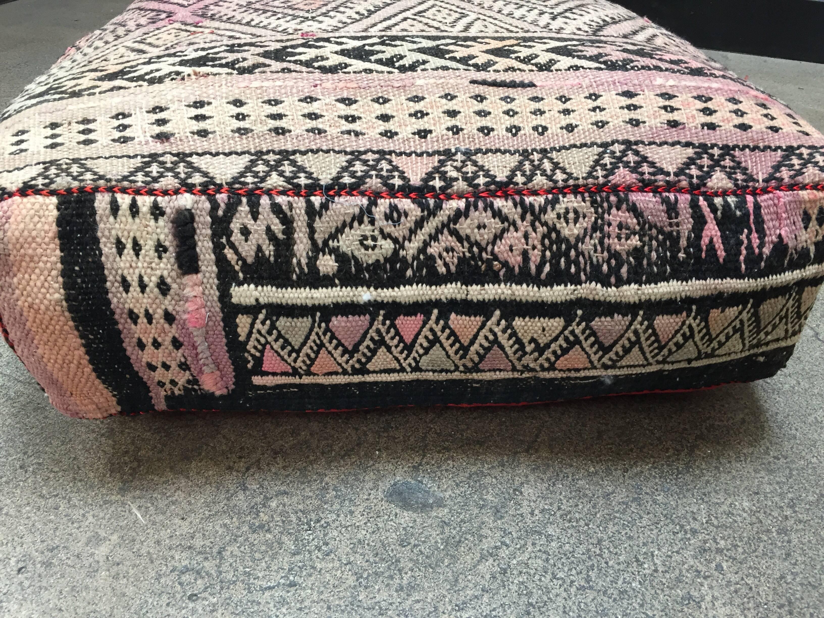 Moroccan Floor Pillow Seat Cushion Made from a Vintage Tribal Berber Rug 6