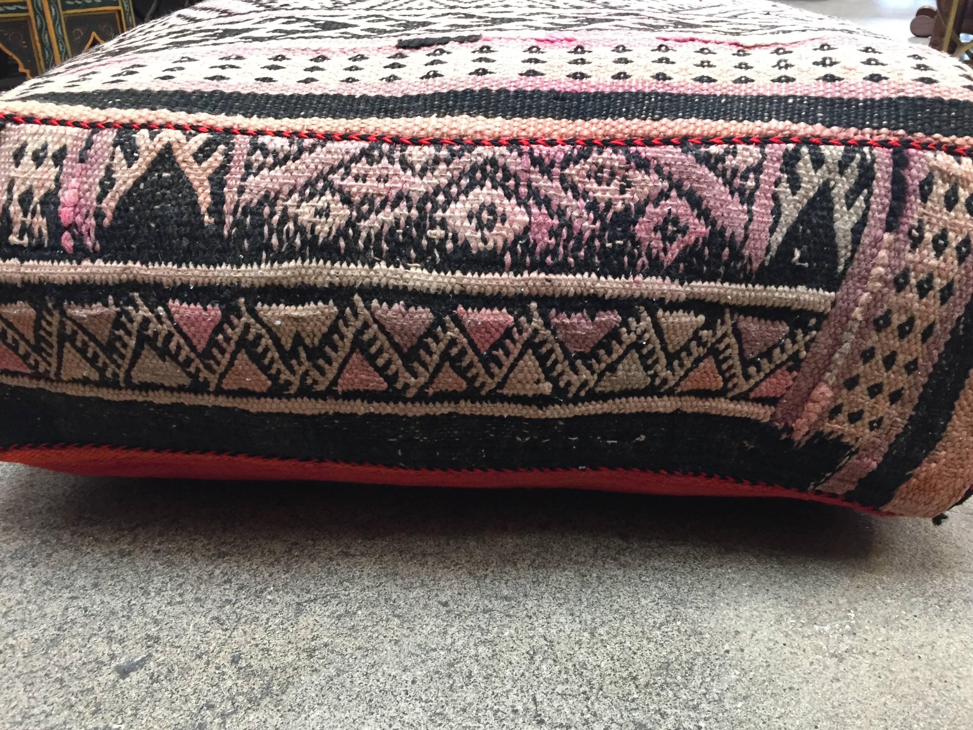 Moroccan Floor Pillow Seat Cushion Made from a Vintage Tribal Berber Rug 7