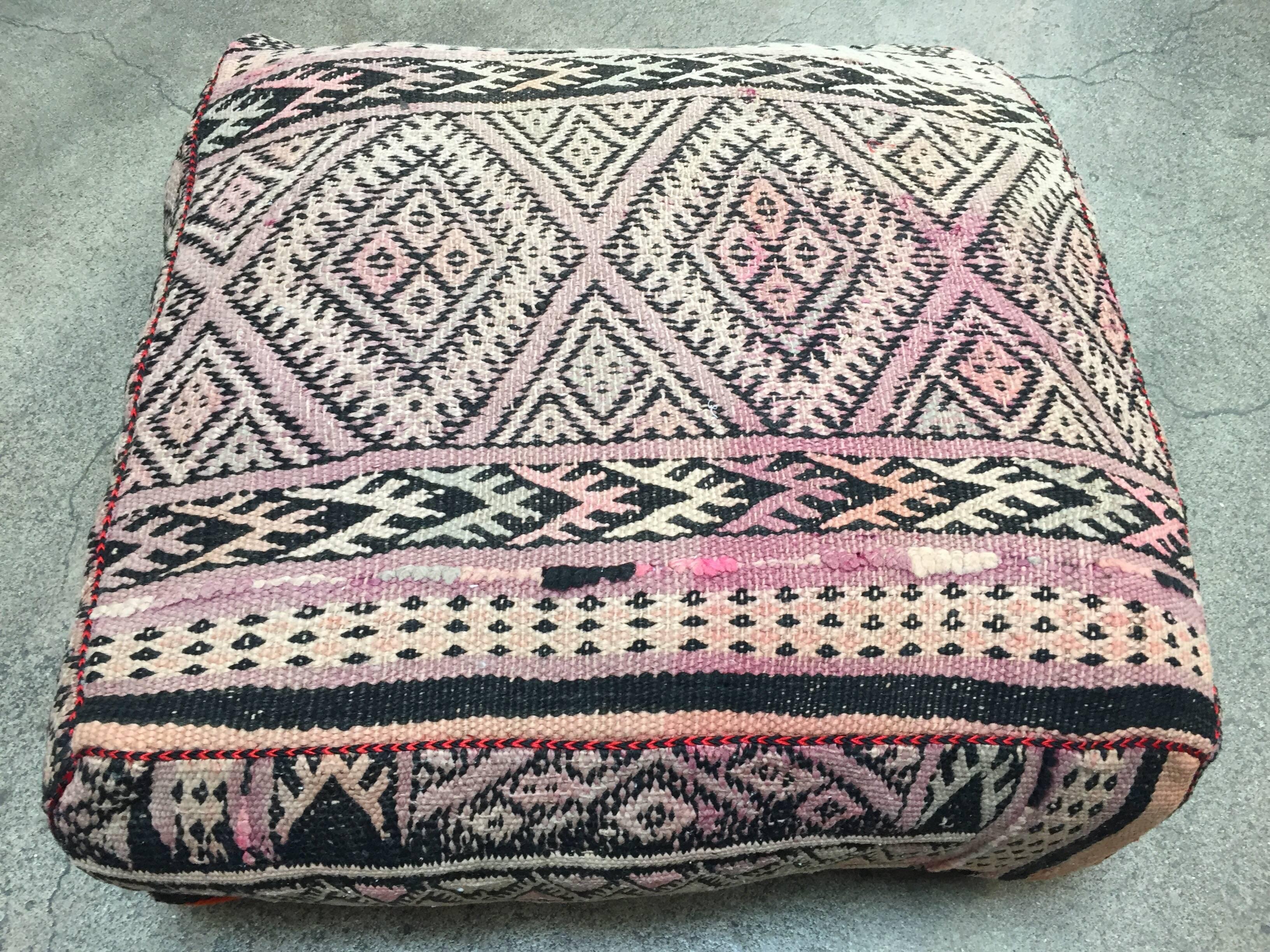 Moroccan Floor Pillow Seat Cushion Made from a Vintage Tribal Berber Rug 8