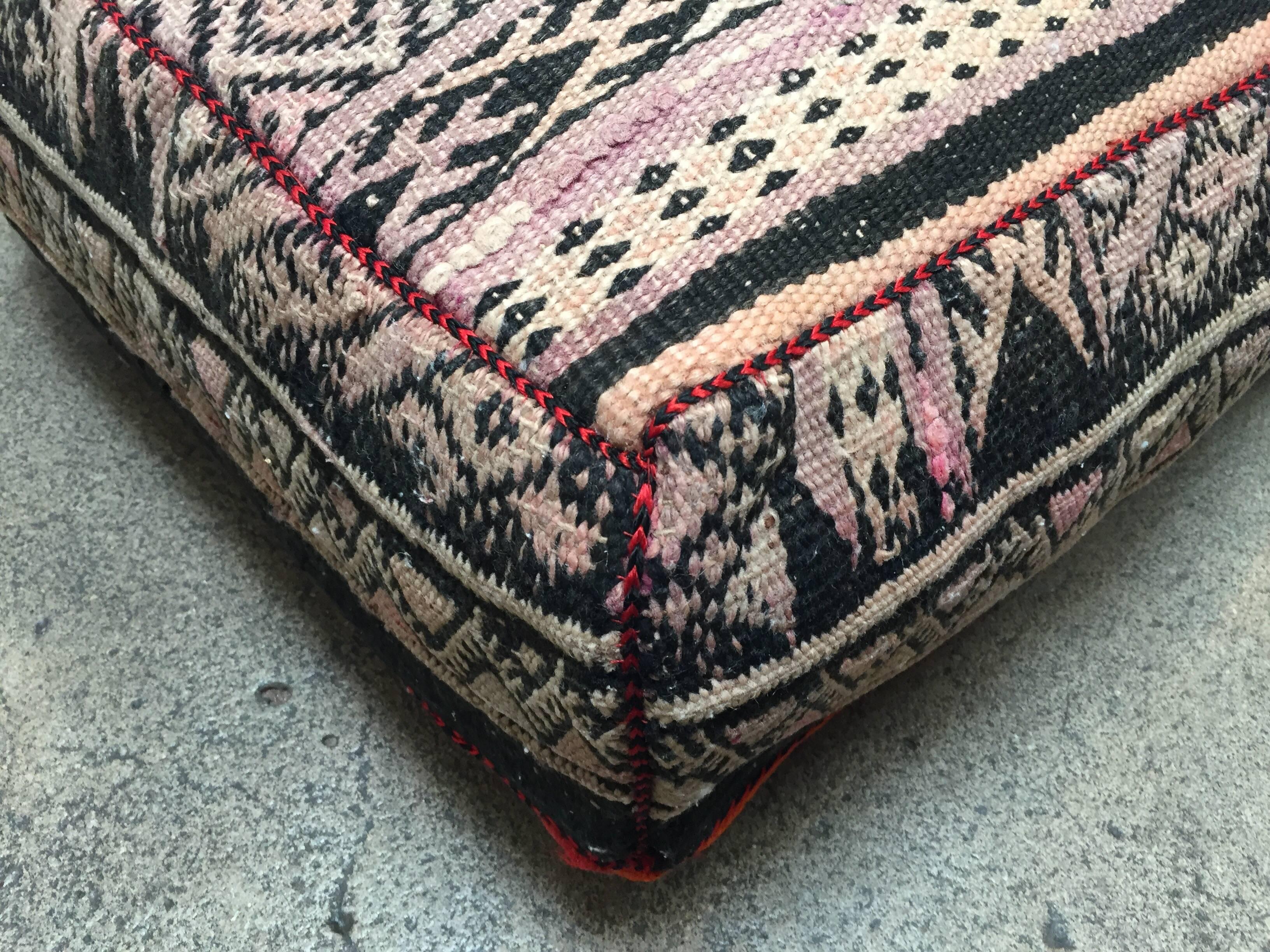 Moroccan Floor Pillow Seat Cushion Made from a Vintage Tribal Berber Rug 9