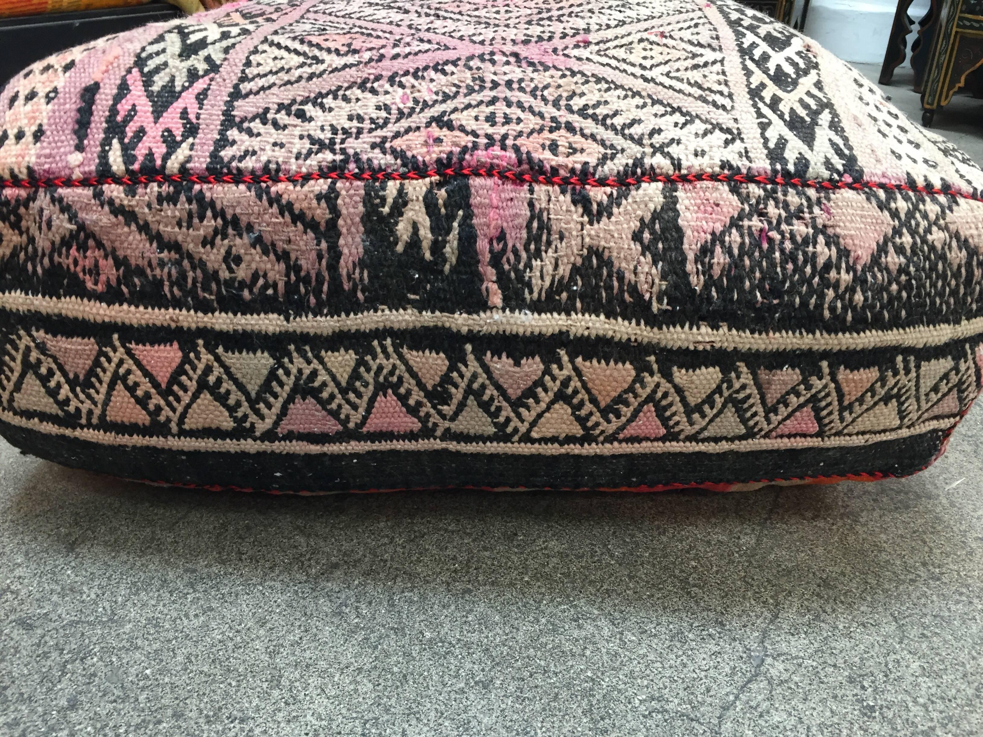 Moroccan Floor Pillow Seat Cushion Made from a Vintage Tribal Berber Rug 10