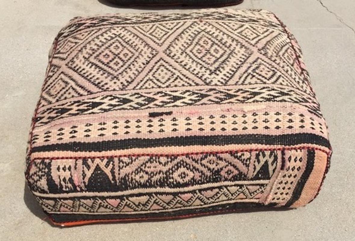 Moroccan Floor Pillow Seat Cushion Made from a Vintage Tribal Berber Rug 12