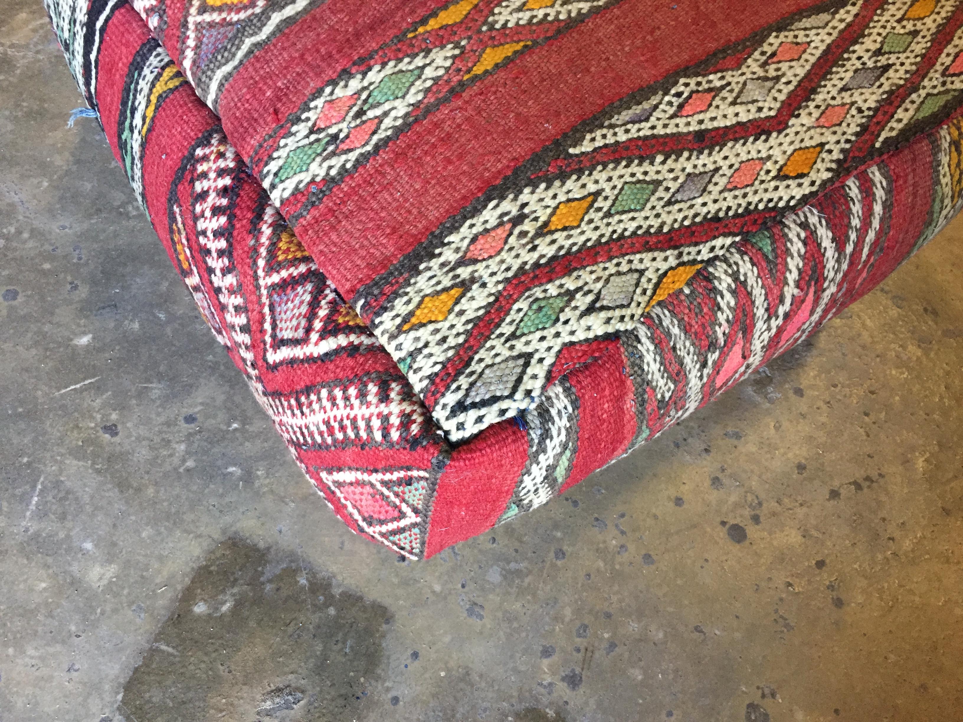 Hand-Woven Moroccan Floor Pillow Seat Cushion Made from a Vintage Tribal Berber Rug