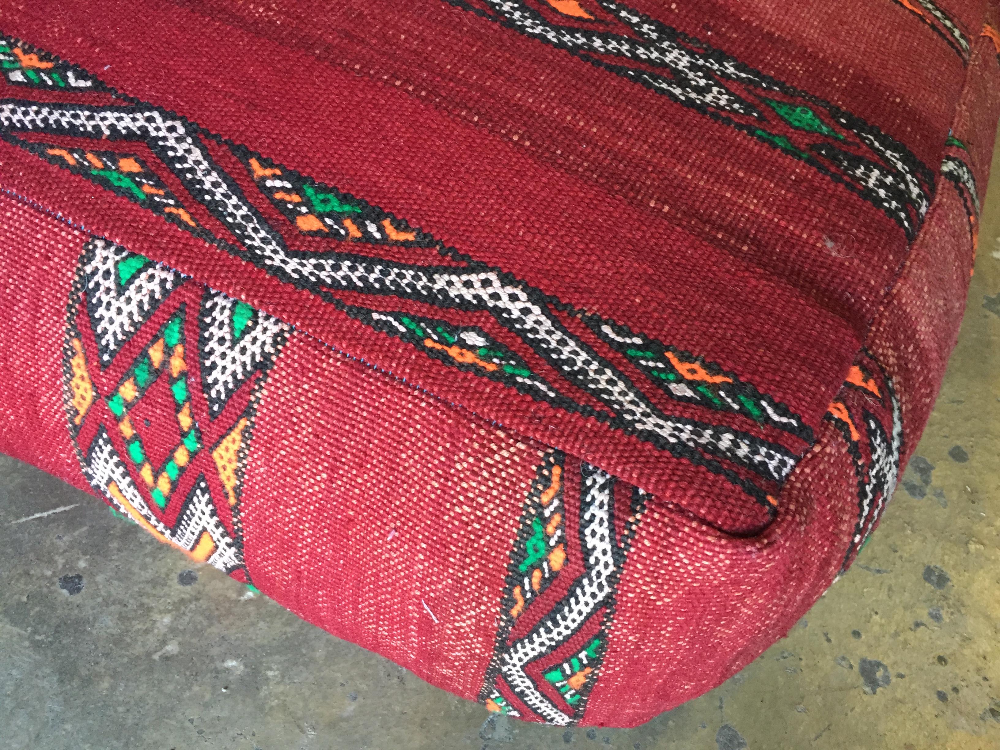 Hand-Woven Moroccan Floor Pillow Seat Cushion Made from a Vintage Tribal Berber Rug