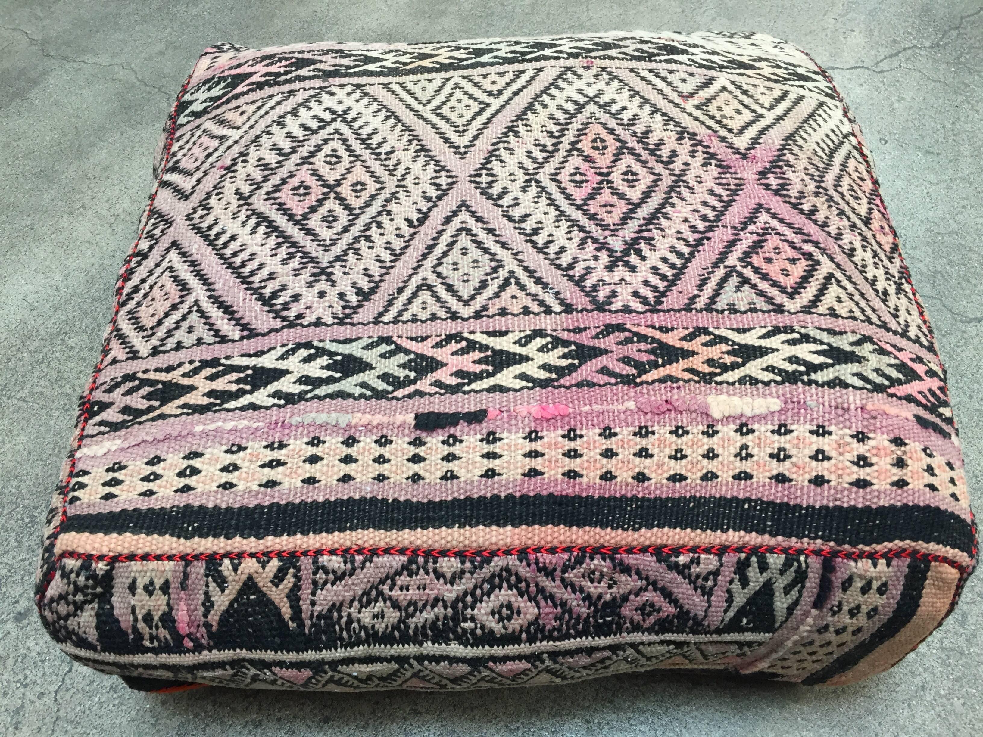 Moroccan Floor Pillow Seat Cushion Made from a Vintage Tribal Berber Rug In Good Condition In North Hollywood, CA