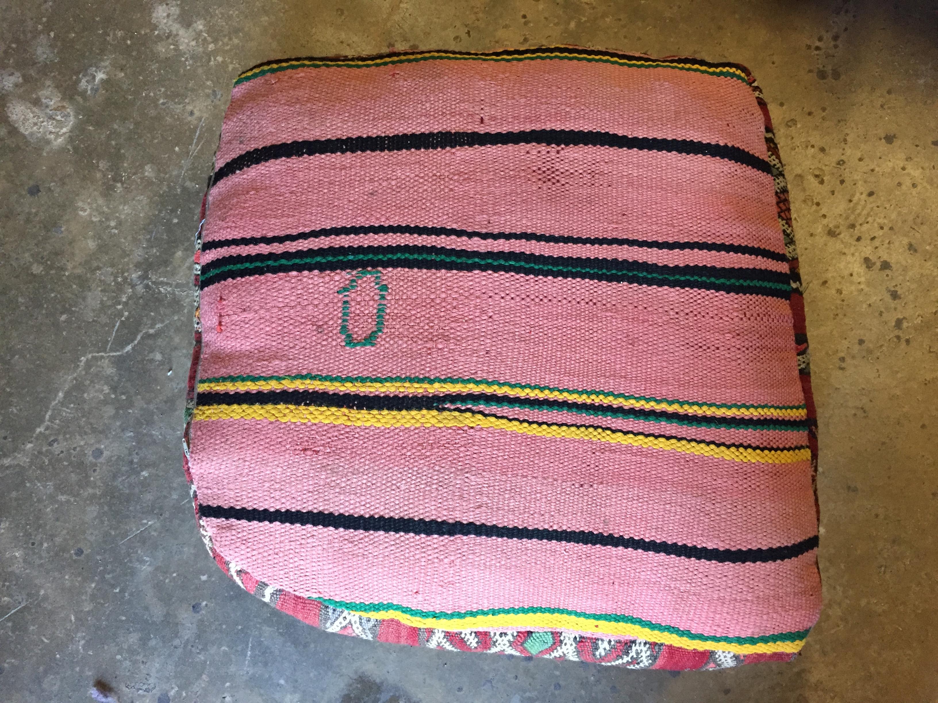 Moroccan Floor Pillow Seat Cushion Made from a Vintage Tribal Berber Rug In Good Condition In North Hollywood, CA