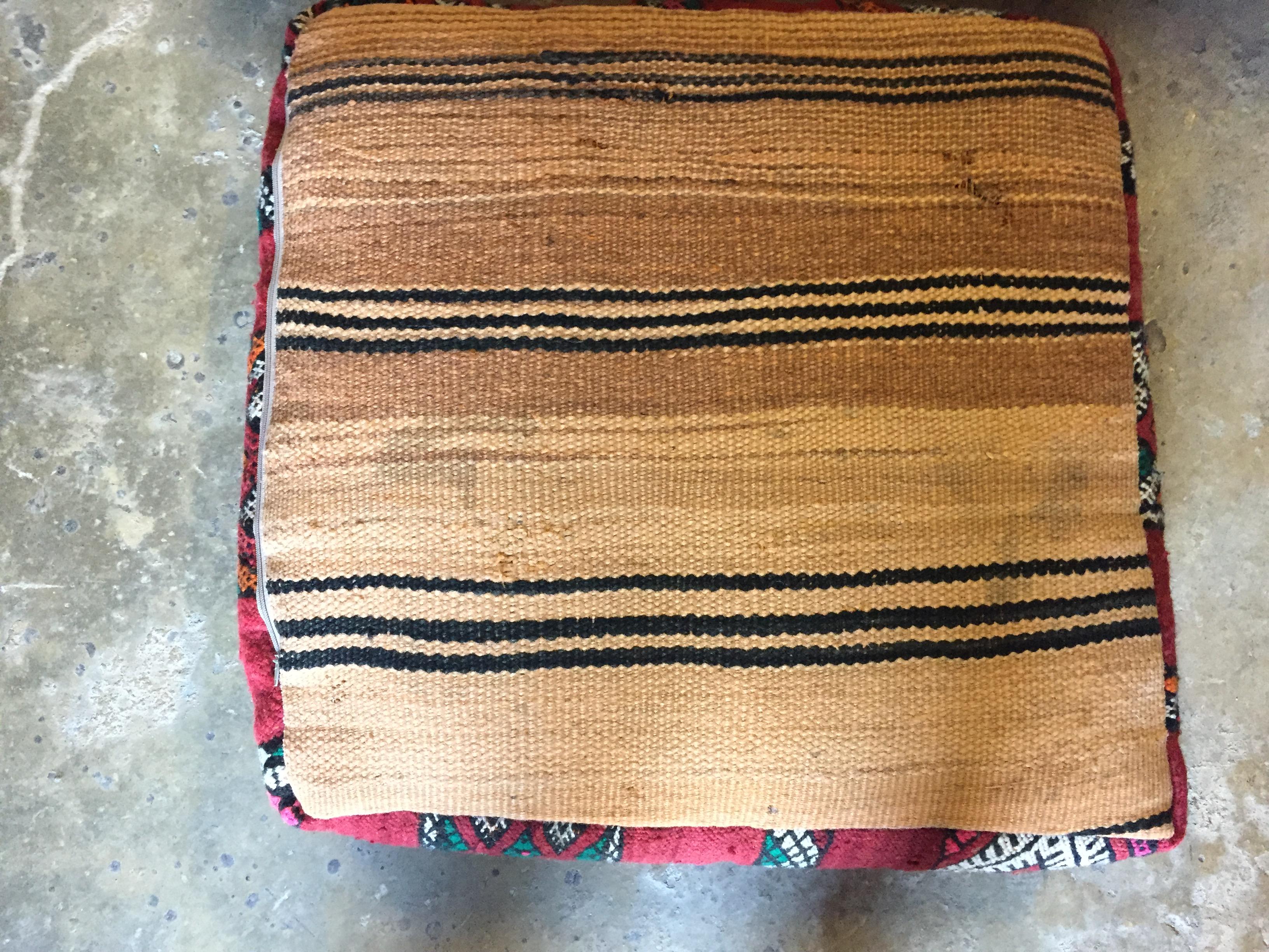 20th Century Moroccan Floor Pillow Seat Cushion Made from a Vintage Tribal Berber Rug