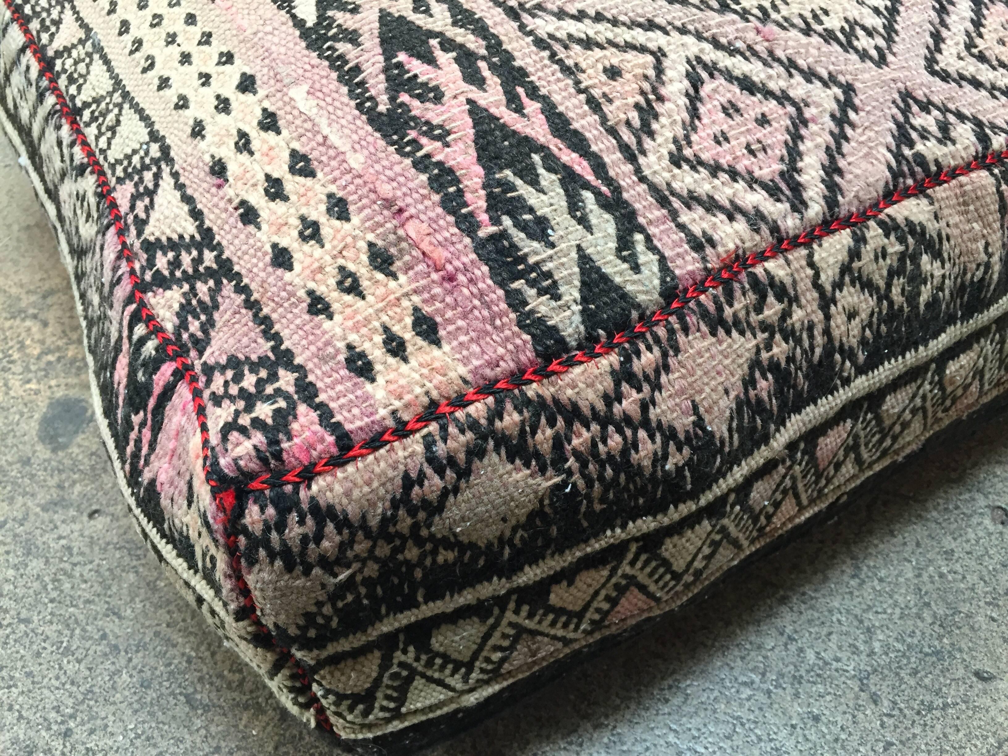 Wool Moroccan Floor Pillow Seat Cushion Made from a Vintage Tribal Berber Rug