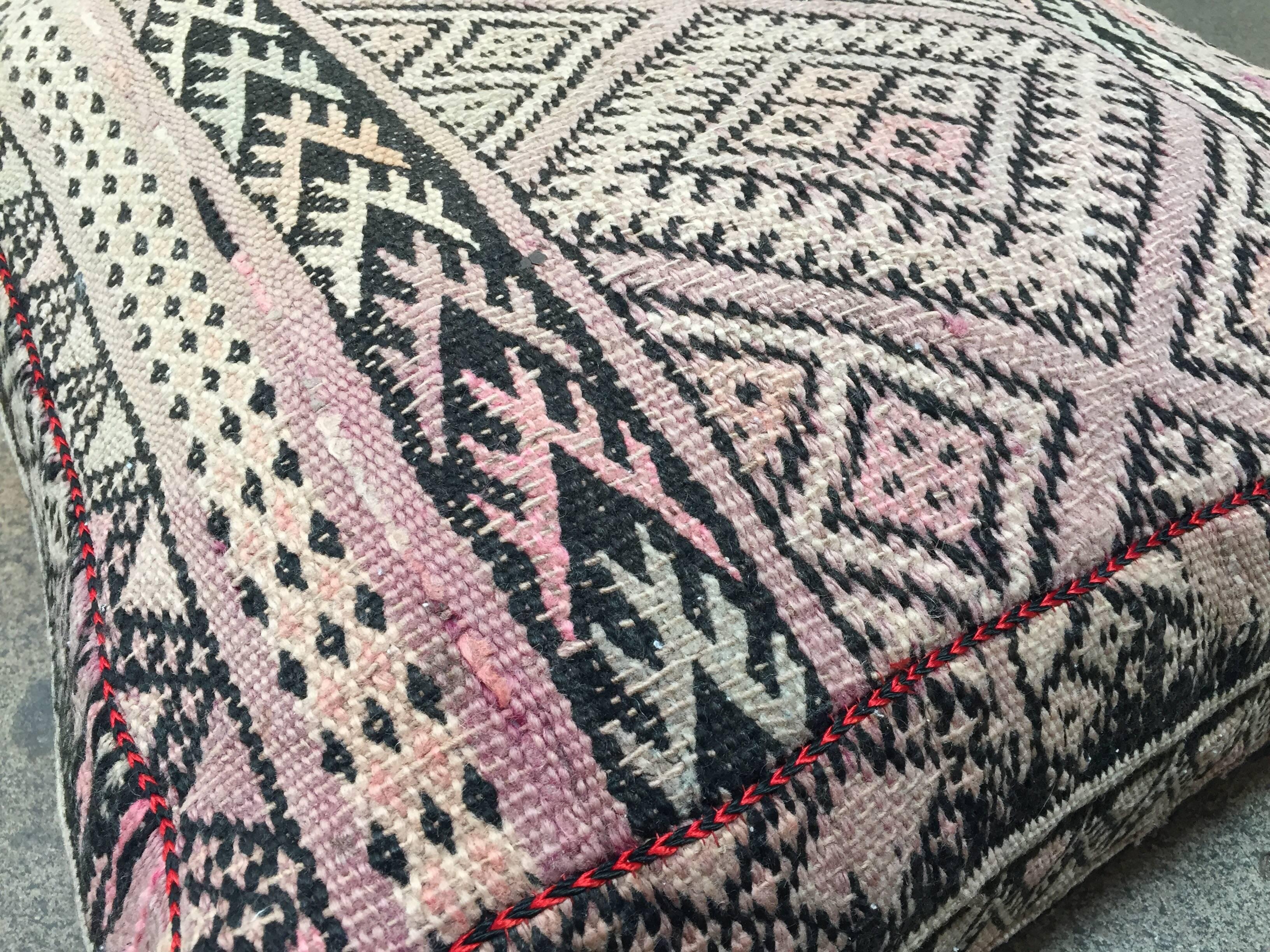 Moroccan Floor Pillow Seat Cushion Made from a Vintage Tribal Berber Rug 1
