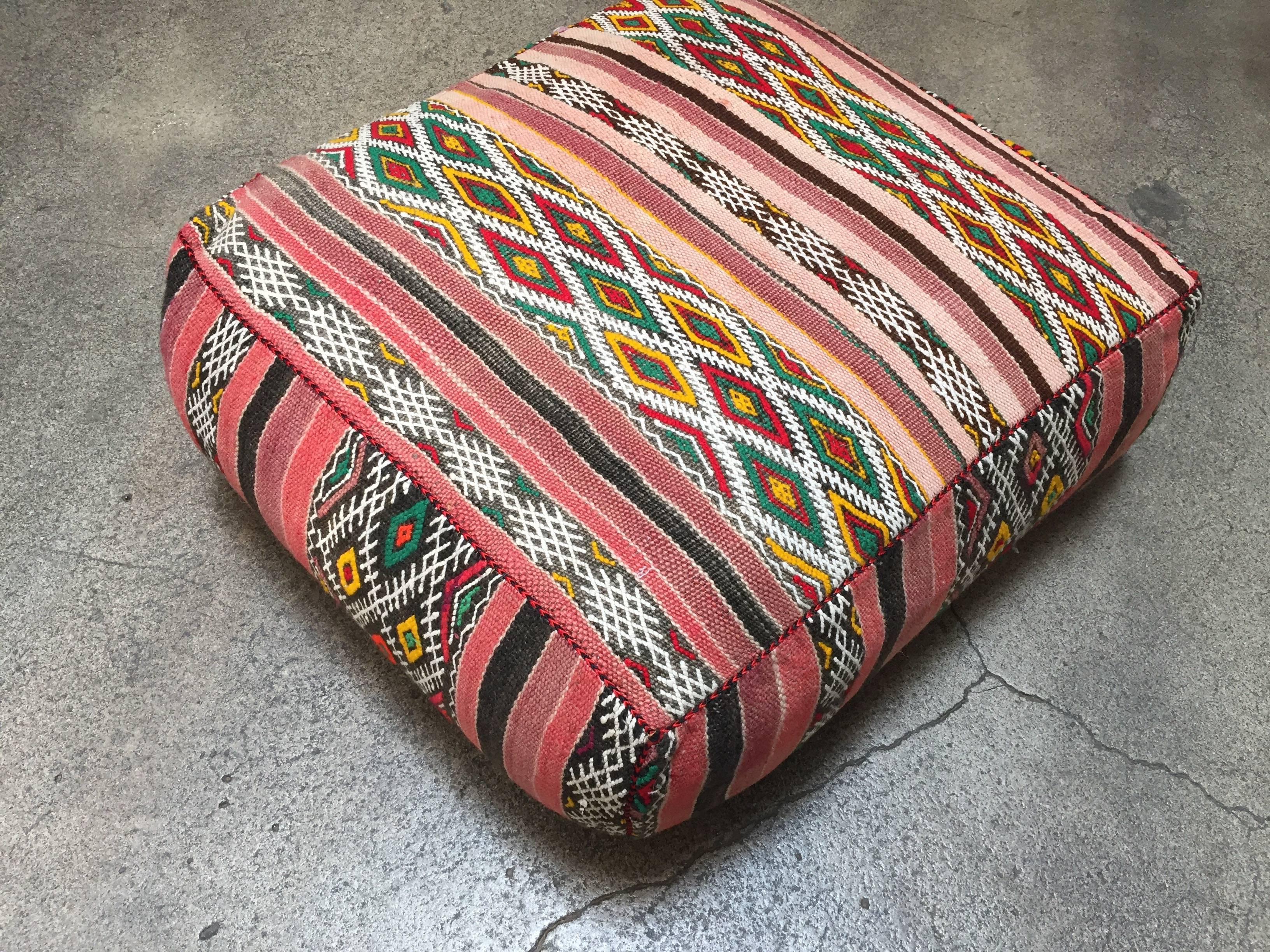 Moroccan Floor Pillow Seat Cushion Made from a Vintage Tribal Berber Rug In Good Condition In North Hollywood, CA